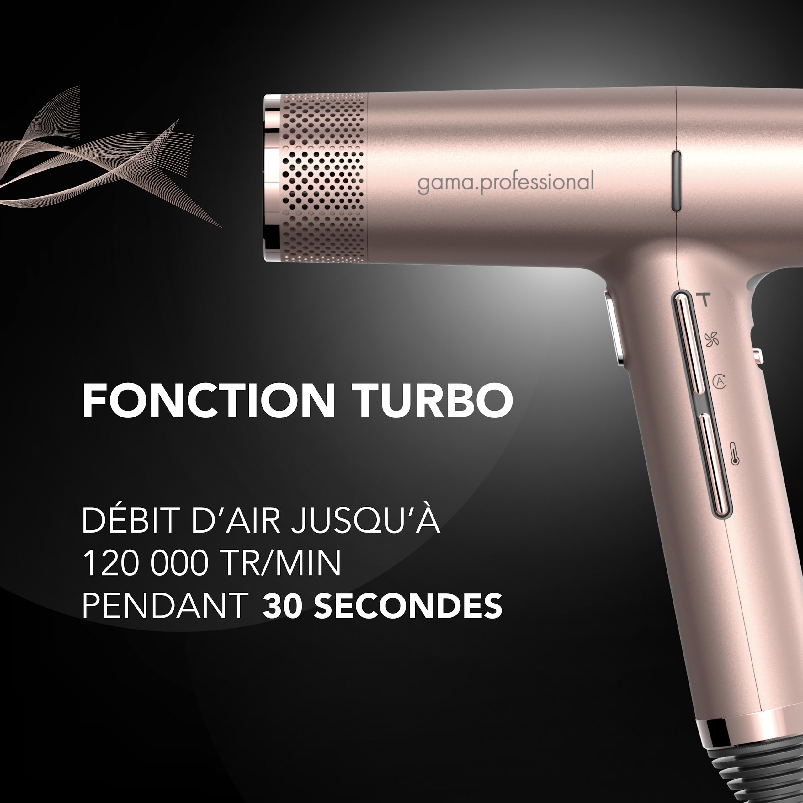 GA.MA Italy Professional, iQ2 Perfect, sèche-cheveux ultraléger avec moteur sans balai 110 000 tr/min, technologie Oxy-Active et fonction Turbo, puissance 1600 W, GoldRose