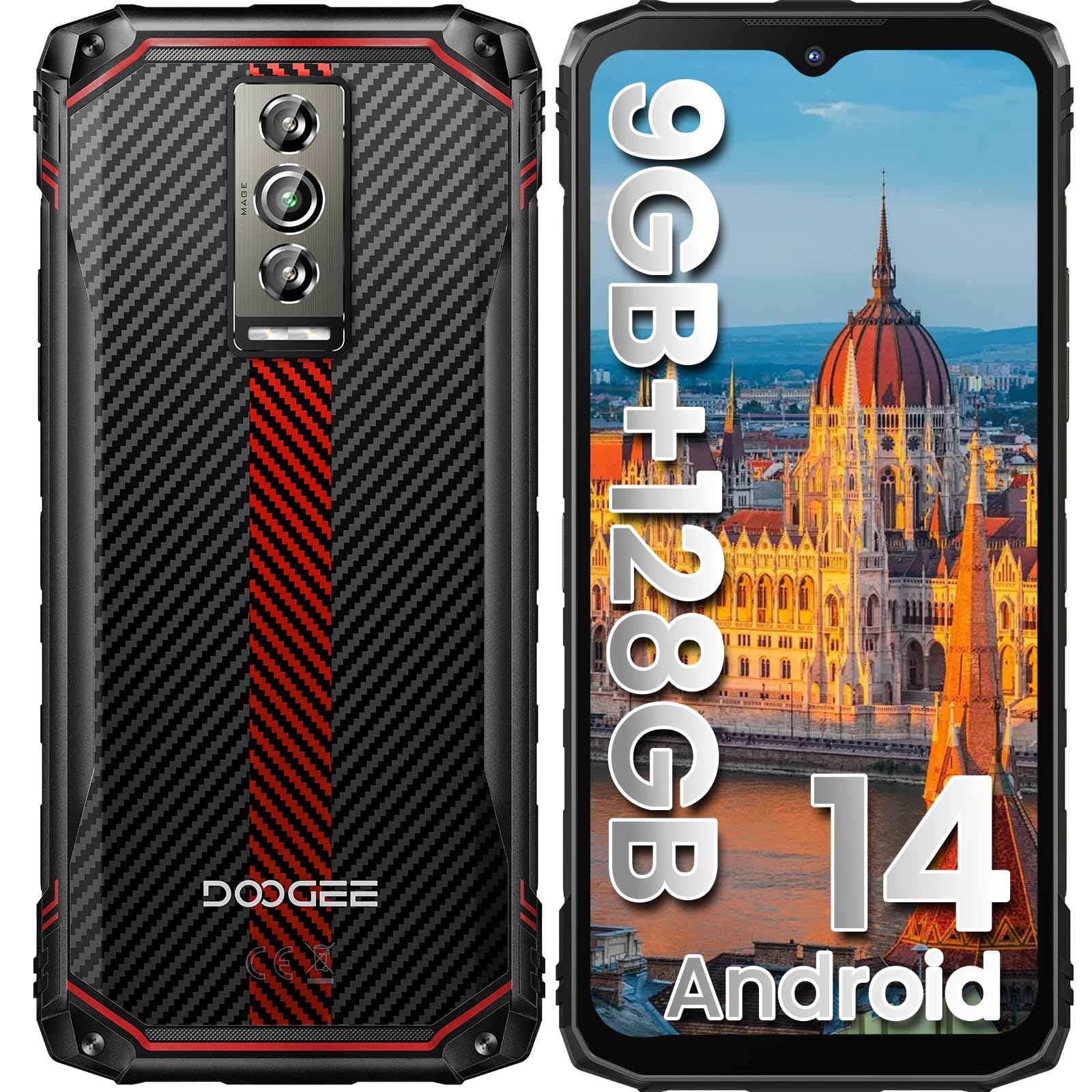 DOOGEE Blade 10 Ultra(2024) Téléphone Portable Incassable Android 14, 20GO+256GO(2TO) Smartphone Incassable, 6.56'' HD+, 50MP+8MP Téléphone de Chantier 5150mAh, 3 Card Slots/IP68/IP69K/NFC/Face ID/OTG