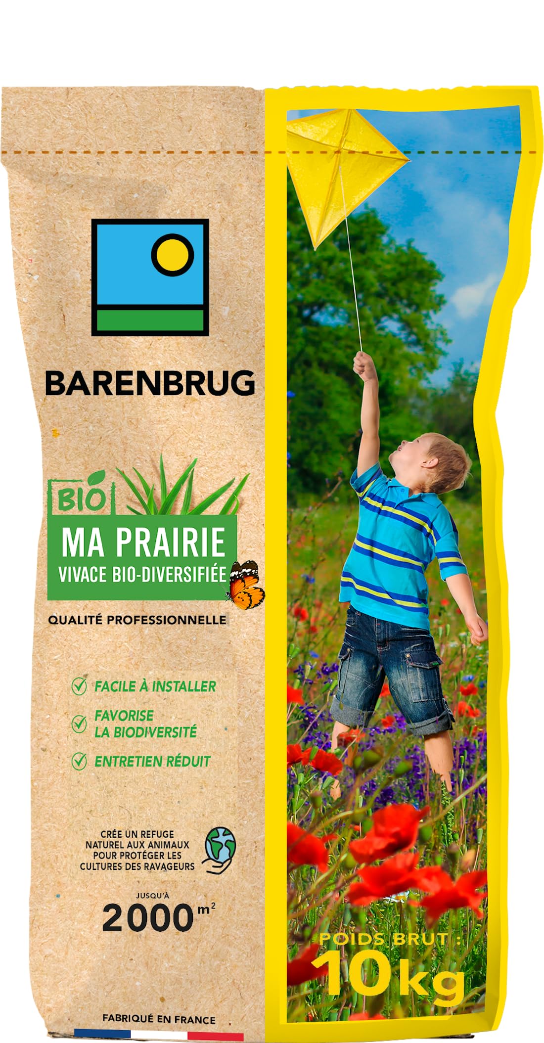 BARENBRUG - Pradera Perenne Biodiversificada BIO - Fácil de Instalar - Favorece la Biodiversidad - Mantenimiento Reducido - Fabricado en Francia - 10 Kg