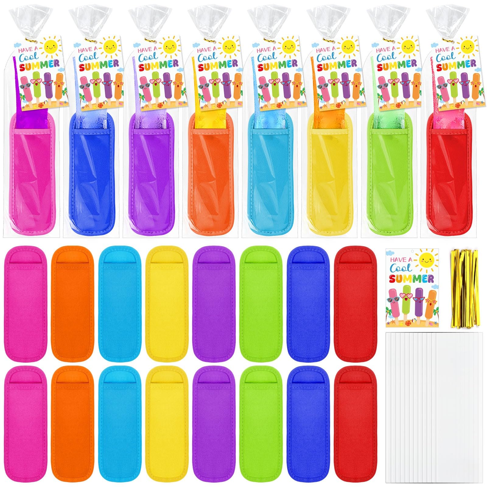 JANYUN 24 Pcs End of Year Gifts for Students,Popsicle Holders With Gift Cards and Bags Pop Sleeves for Summer Teacher Rewards Cool Treats End of the School Graduation Party Supplies