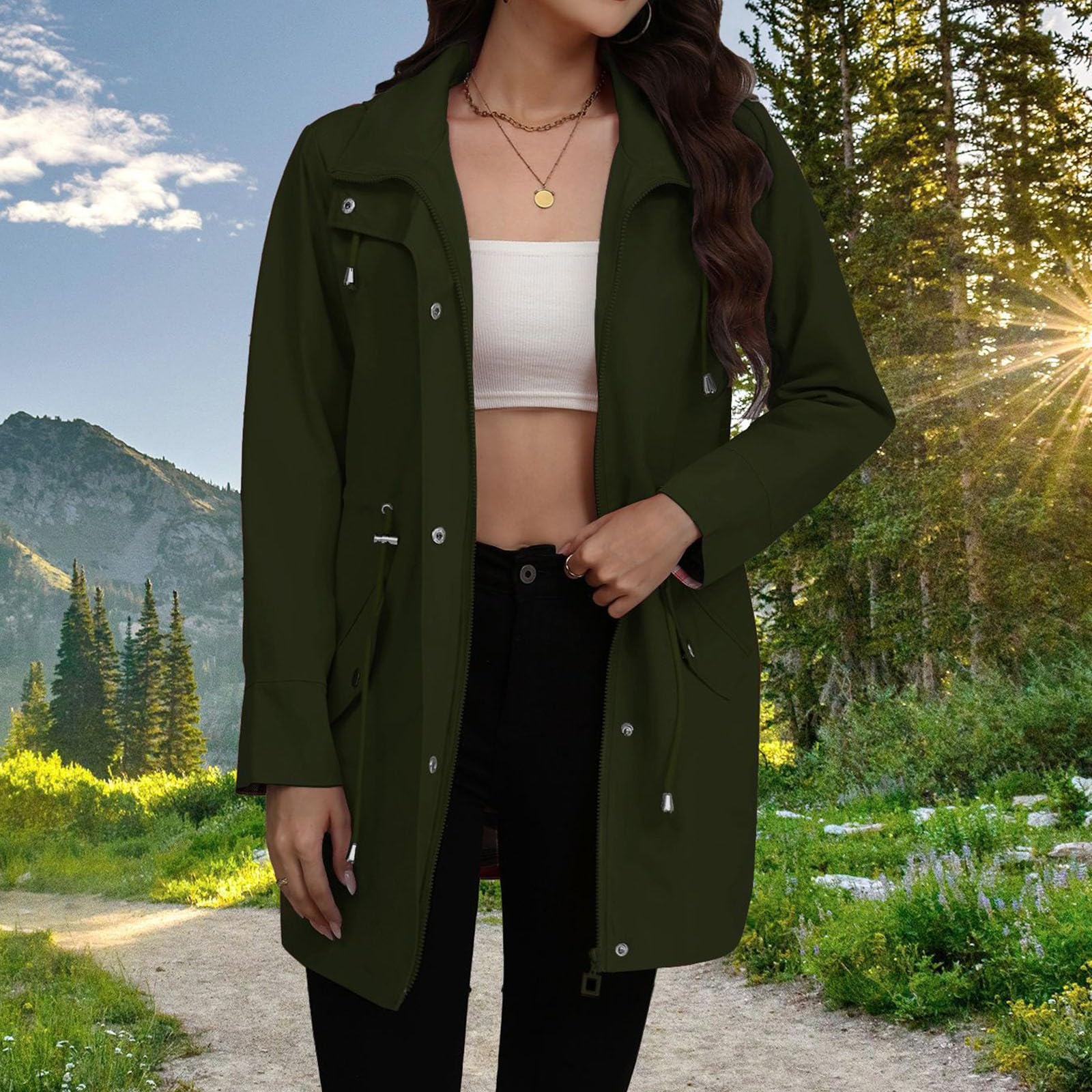 Giacca leggera da donna sportiva – Giacca slim da donna chic giacche a vento trench confortevole, cappotto casual trench con tasca cappotto impermeabile giacca sportiva esterna giacca leggera