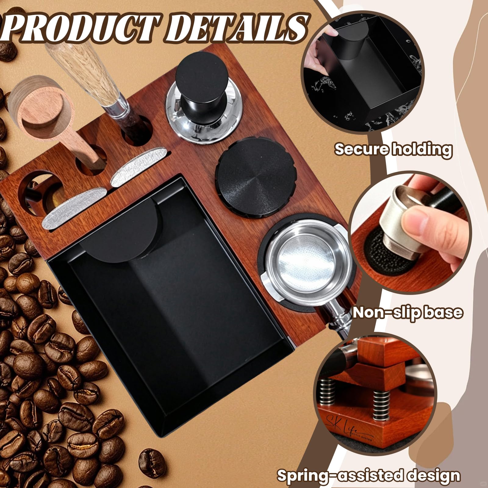 Estación Tamper Cafe, Estación de Prensado Café para Portafiltro de 51 54 y 58 mm, Station Tamper Café de Espresso, Soporte para Accesorios de Espresso para Barista en Cocina de Hogar Cafetería