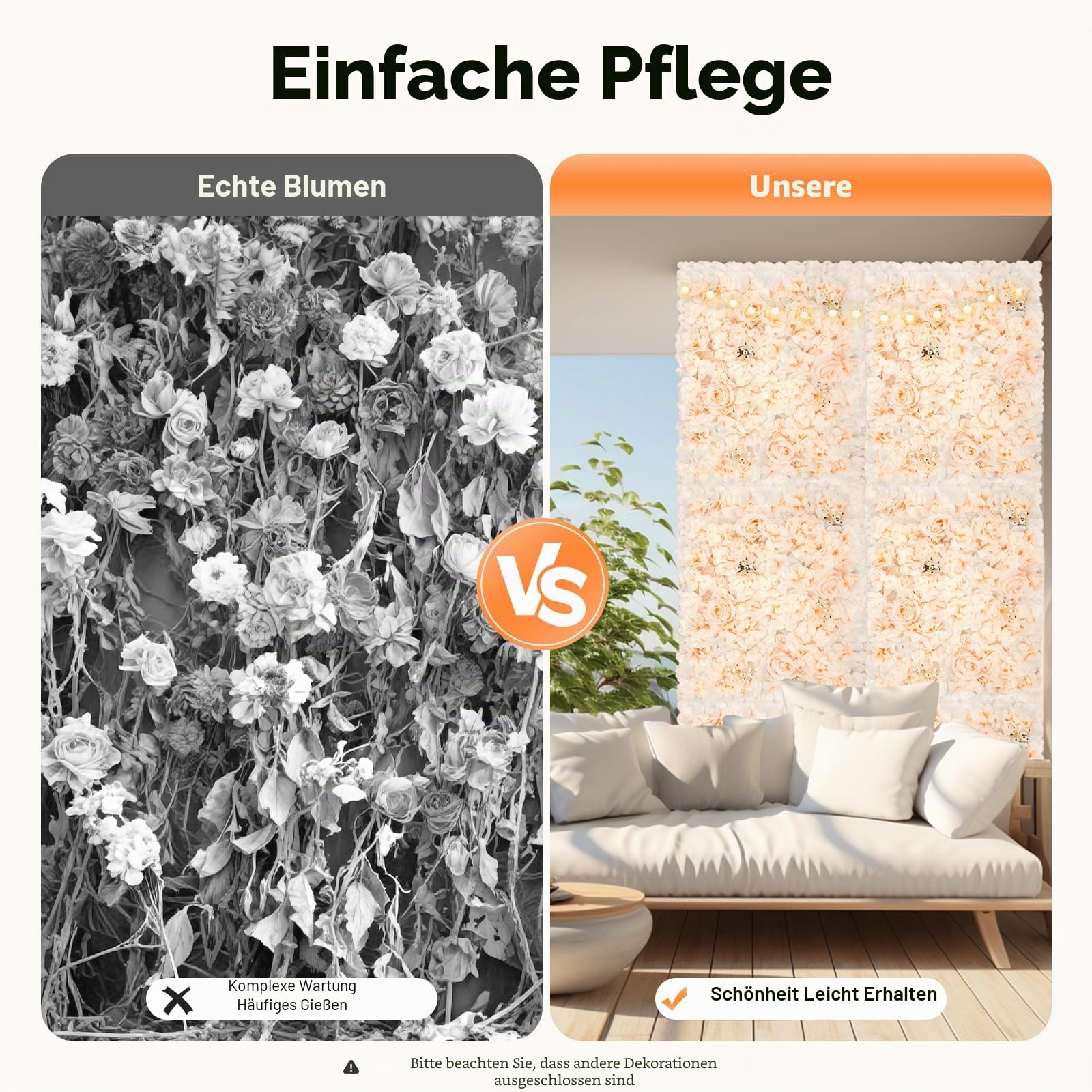 6 Stück Künstliche Blumenwand Rosenwand Hintergrund HochzeitKunstblumen Panel DIY, für Hochzeit Party Heimdekoration Gärten Wohnzimmern, Balkonen, Hintergründen Hochzeitsfotos Dekor, 40x60cm