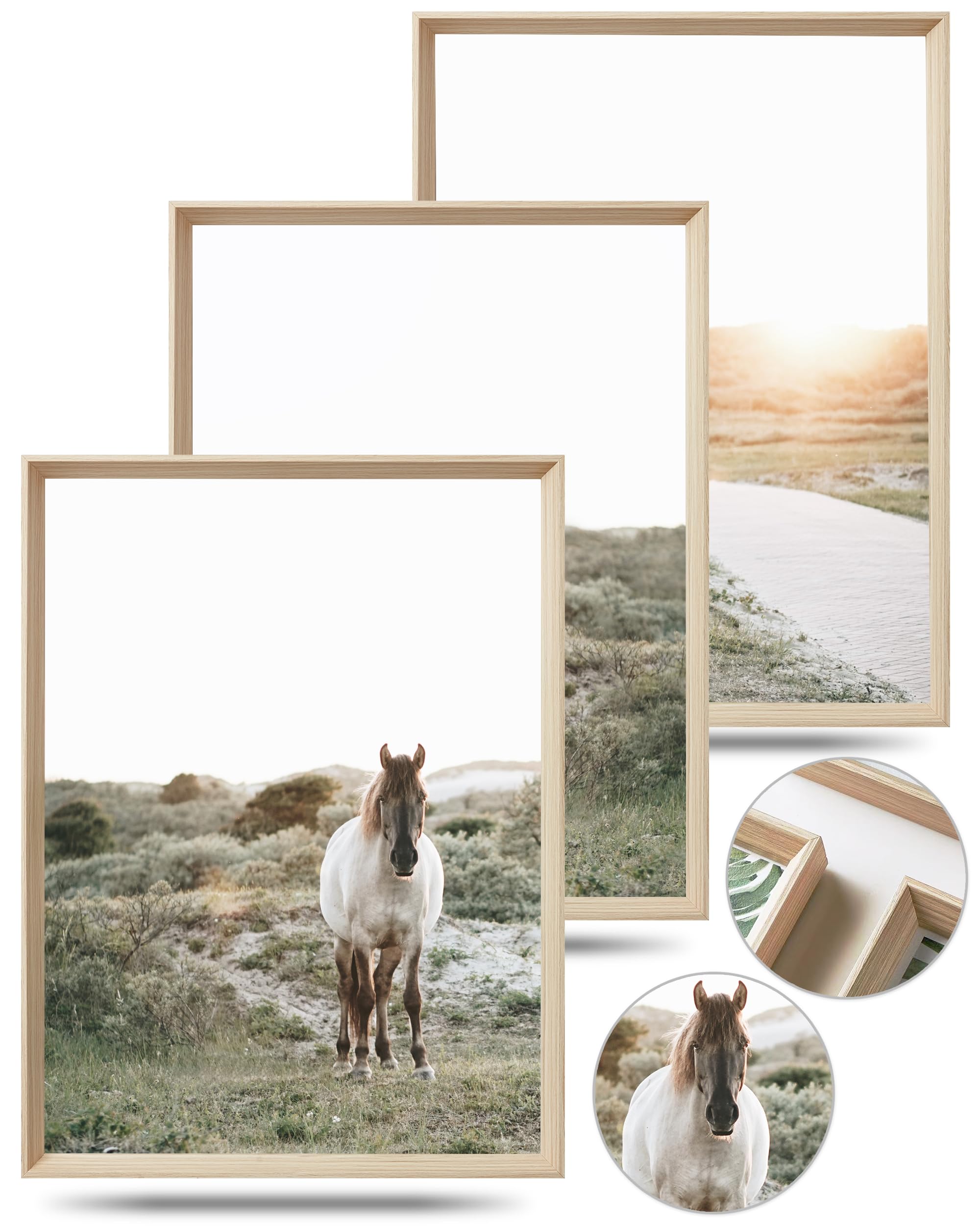 UPWOIGH Framed Wall Art, White Horse Outskirts setting sun Wood Canvas Wall Art,12"x16" Cotton Pattern Poster Wall Decor Aesthetic for Living Room Bedroom,Set of 3,Accessories โ image 1