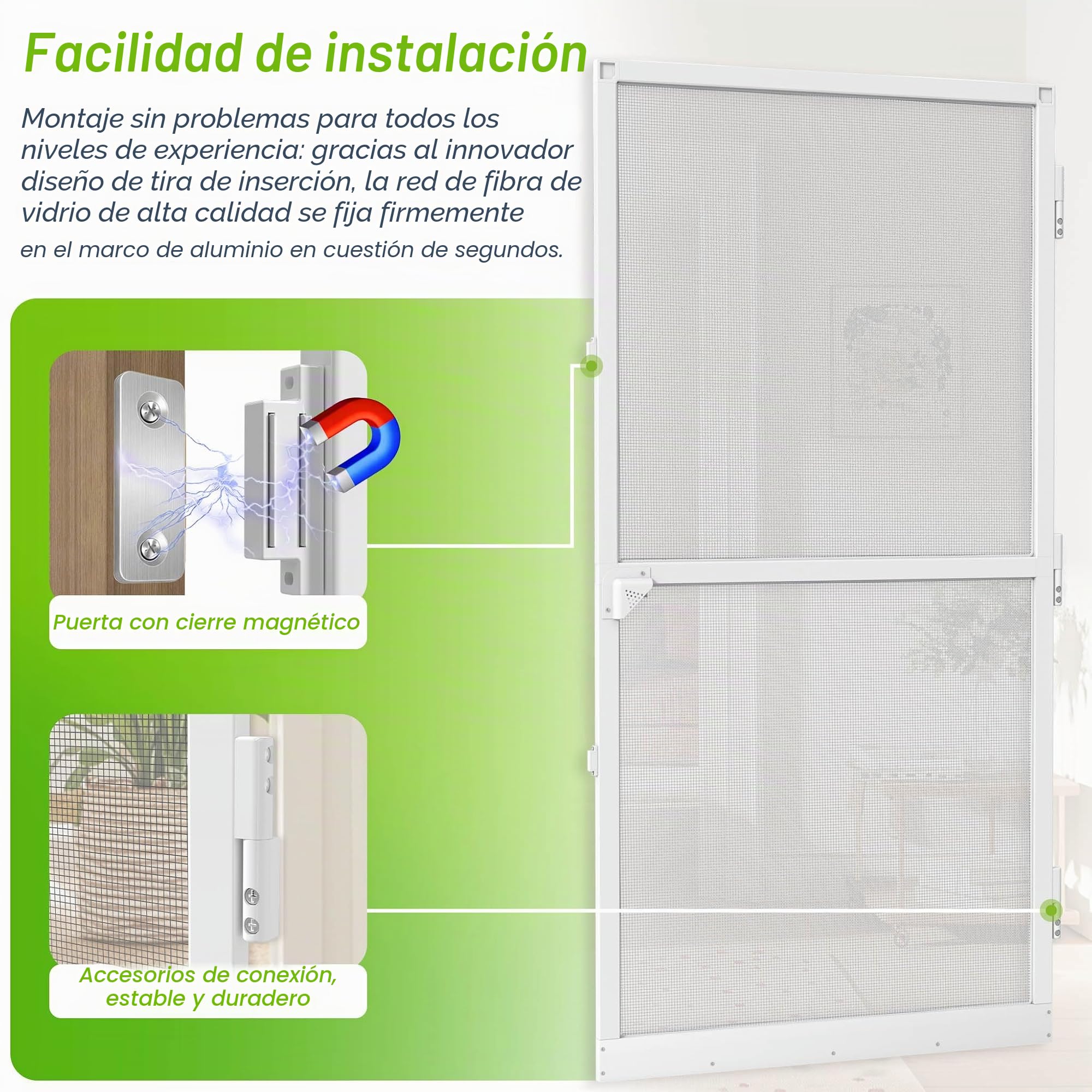 Aufun Puerta mosquitera para puerta de hasta 120 x 240 cm, Mosquitera Fija Puertas Abatibles con marco de aluminio en blanco