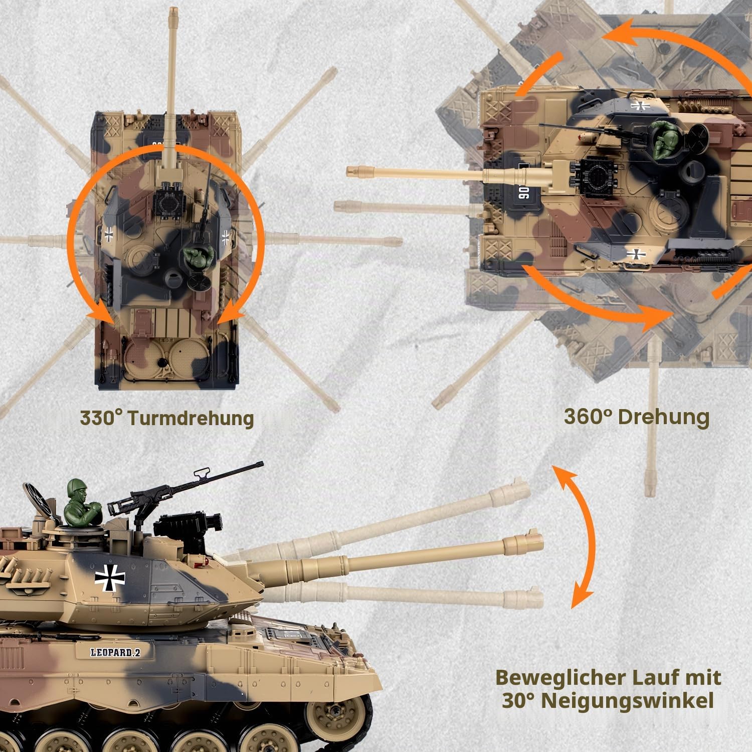 RC Panzer 1:18 Leopard 2, 2.4GHz Ferngesteuert Panzer, Modell Spielzeug mit Schussfunktion, Ferngesteuert 15 Kanal Kampfpanzer Modell, RC Spielzeug der BBs Abfeuern Kann, Für Erwachsene und Kinder