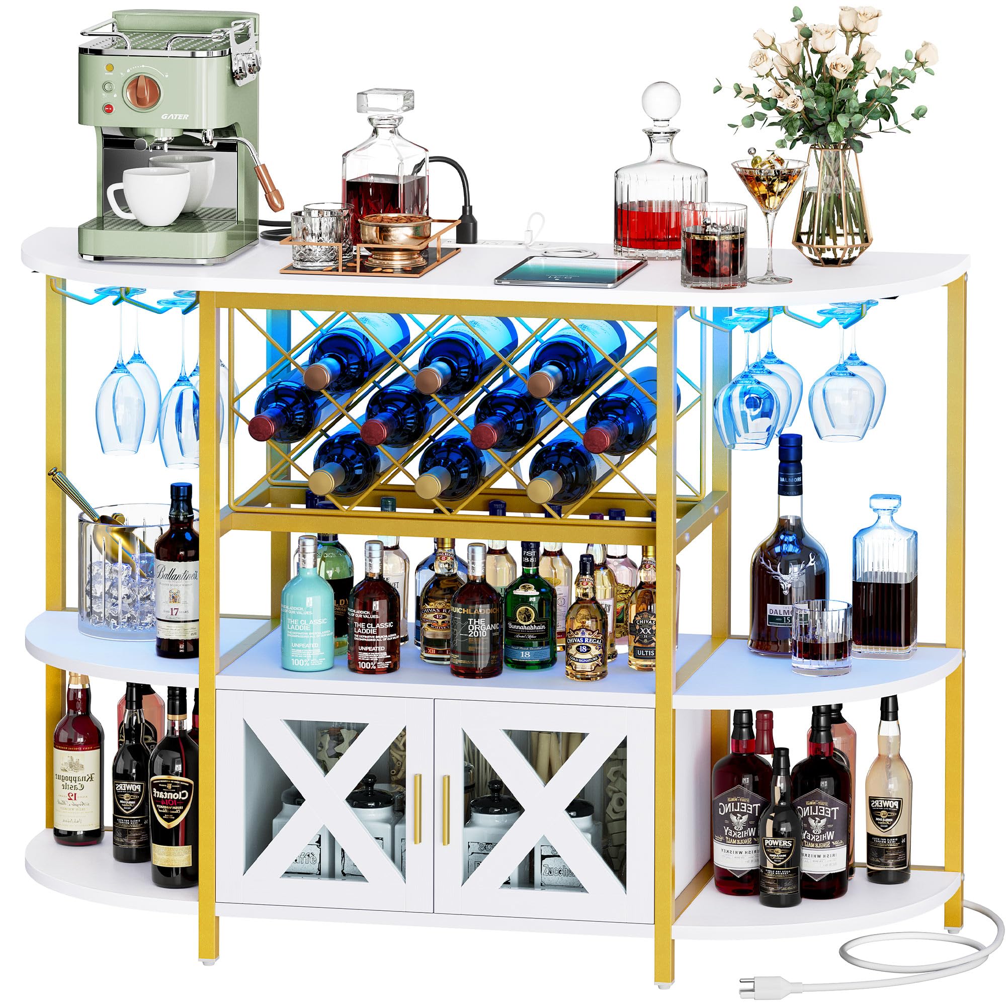 Snapklik.com : YITAHOME Bar Table Cabinet w/Power Outlet, LED Home Mini ...
