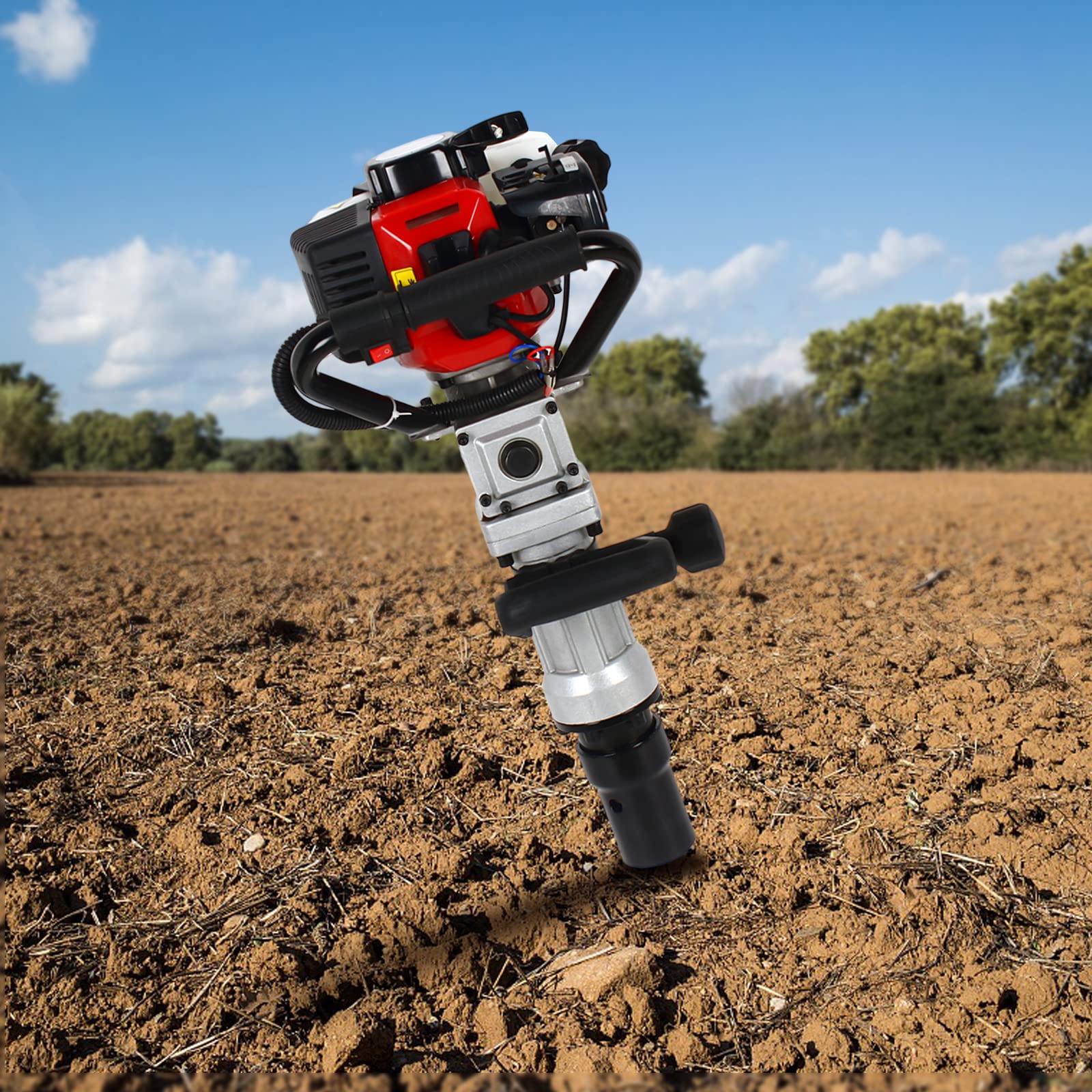 Gas Powered Piledriver 2-Stroke 36.2CC 900W T-Post Driver Pile Driver Power Hammer Drills w/ 2PCS Post Driving Head Fence Post Hole Digger Post Driver Pole Pounder Garden Fencing Tool