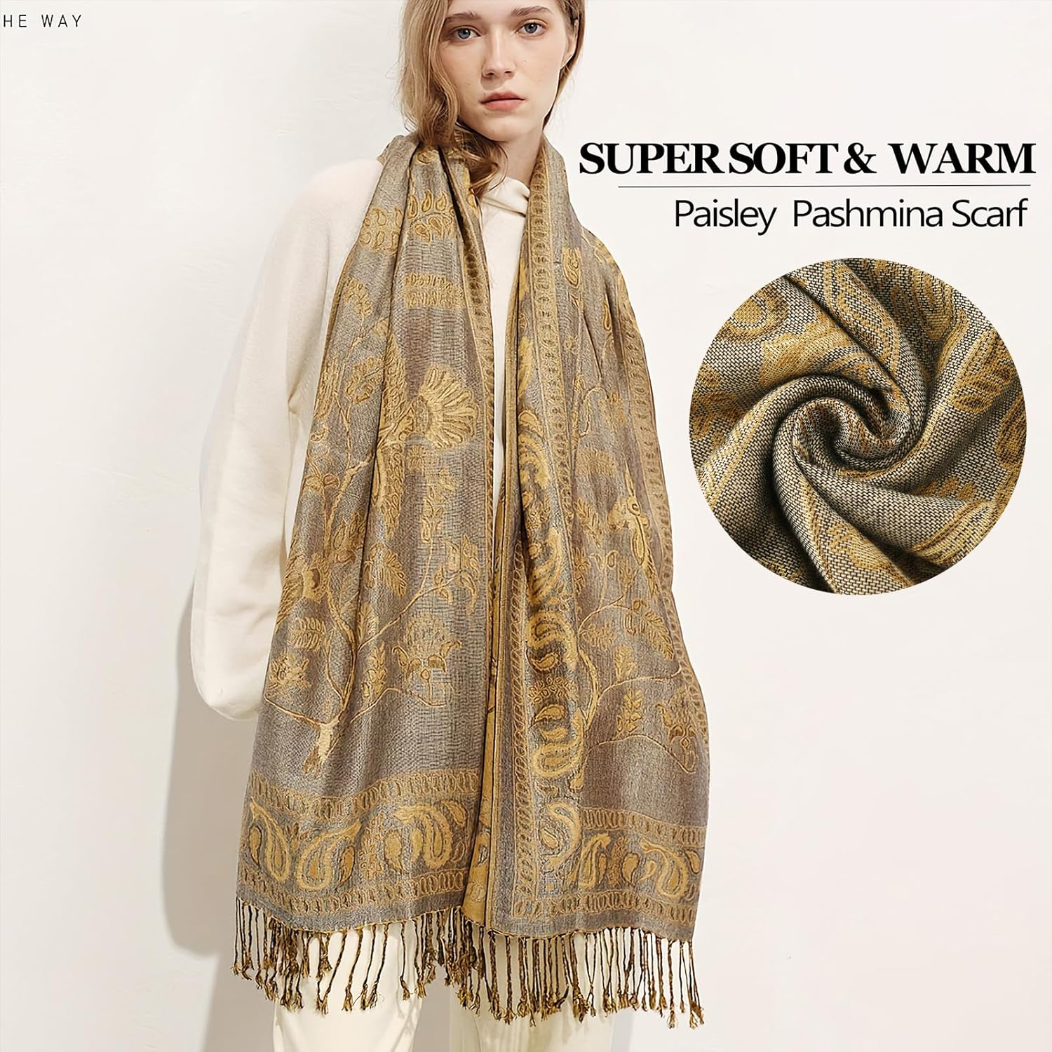 Reversible Paisley Pashmina Rave Scarf Shawl-Soft Silky Pashmina Wraps for Women Evening Dresses - Image 3