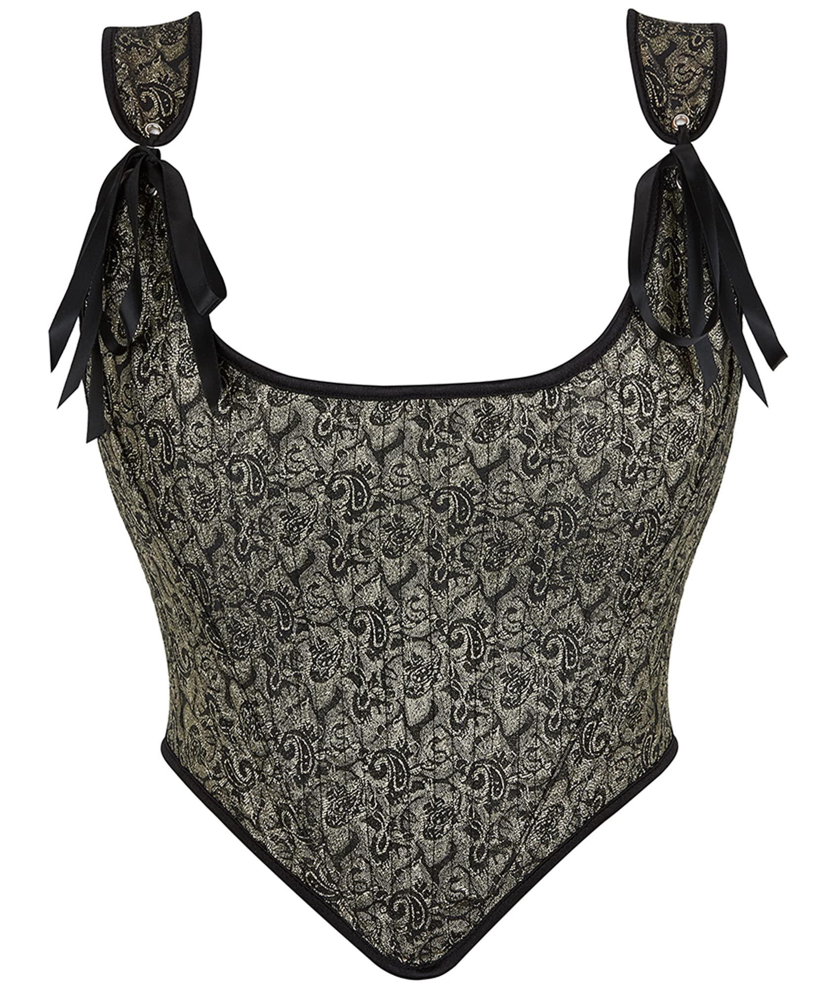 Dreay Womens Vintage Asymmetrical Hem Overbust Corset Tie Front Lace-up Back Bustier Shapewear Top