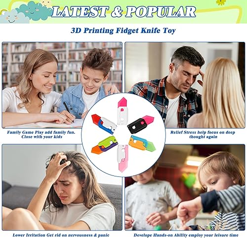 Miniatura 4 de Juego de 6 juguetes para ansiedad con cuchillo de zanahoria, con impresión 3D, cuchillo de rábano, juguetes de descompresión para adultos,