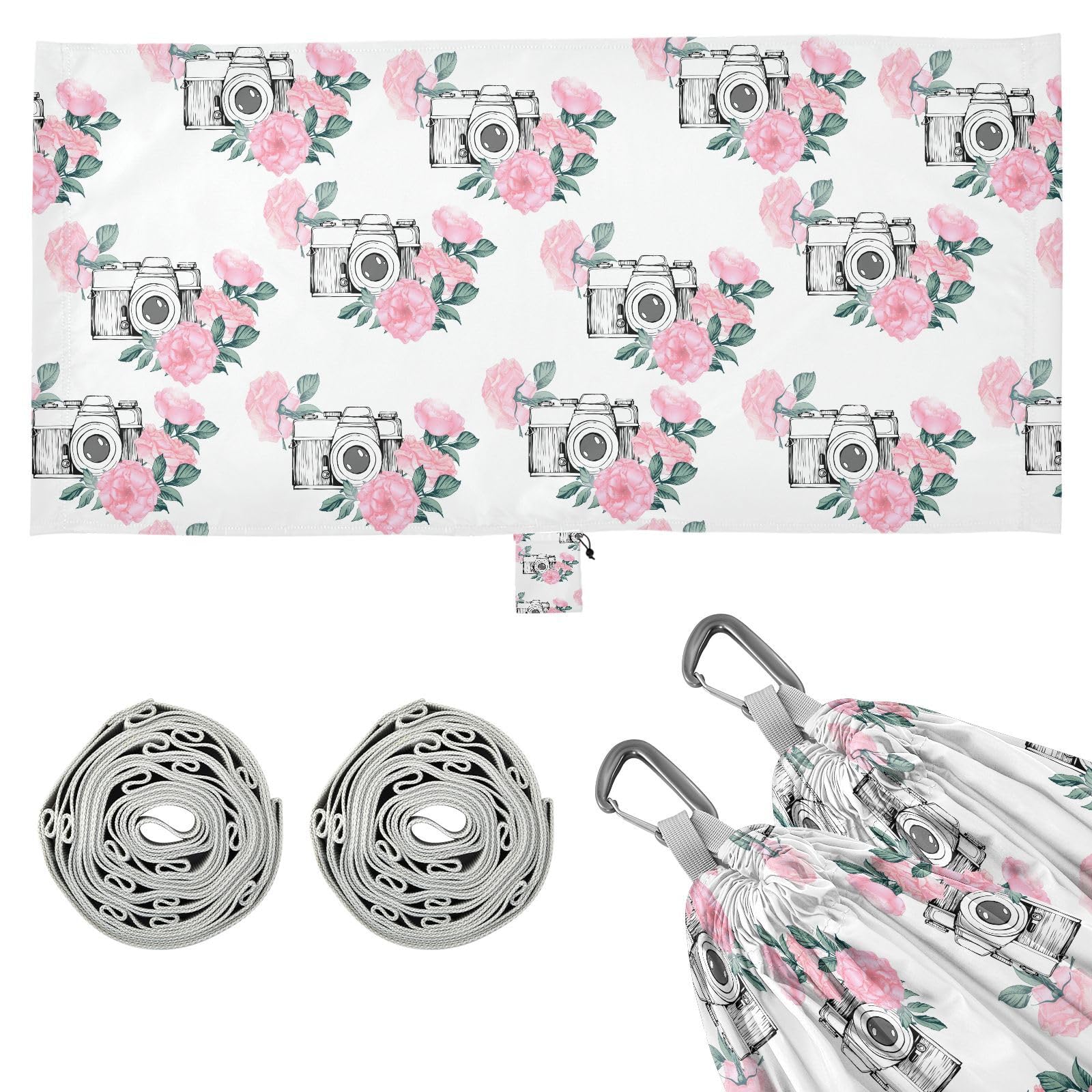 Photo Pattern with White Background Camping Hammock with Tree Straps, Portable Lightweight Parachute Hammocks Camping Accessories Gear for Indoor Outdoor Backpacking Travel Hiking Beach