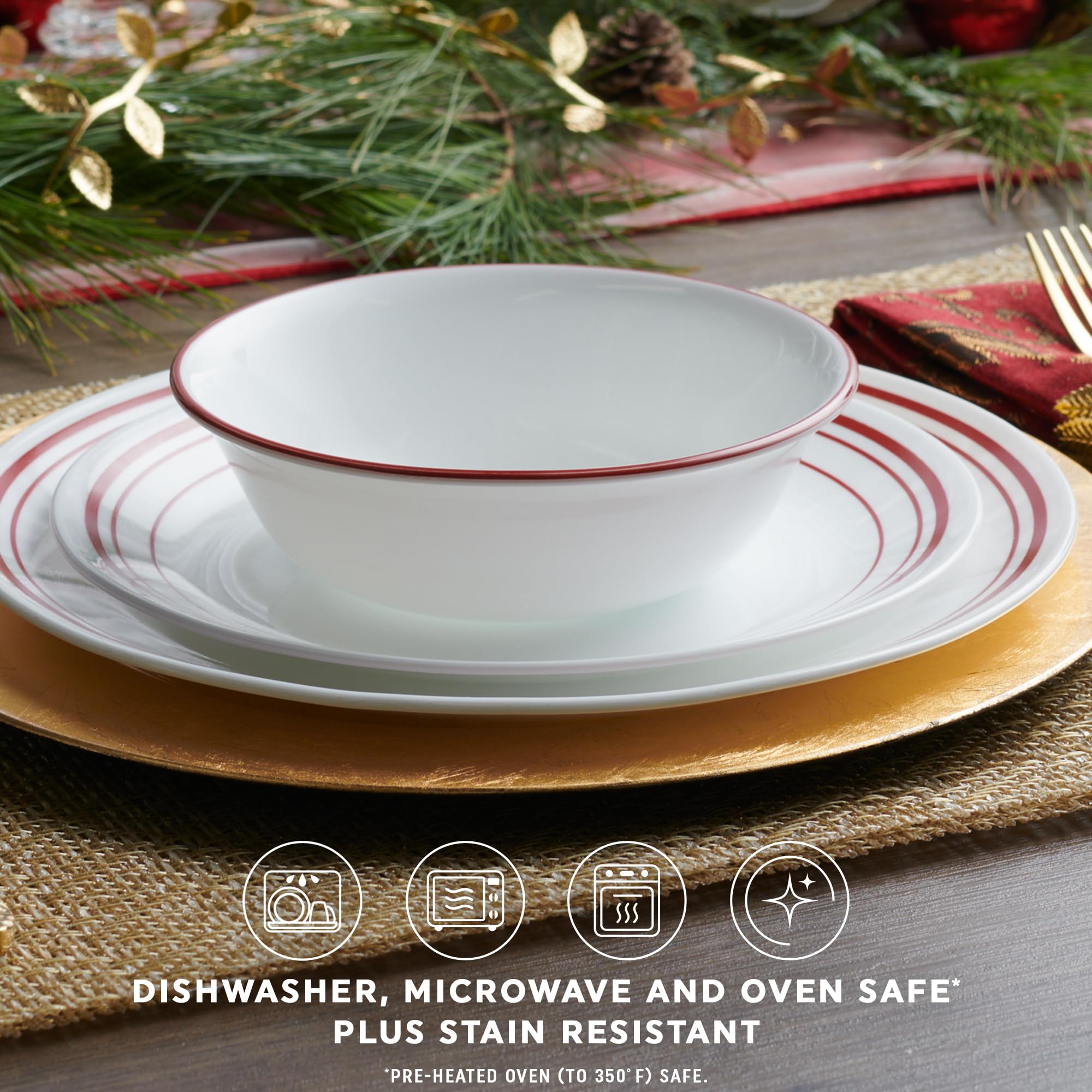 Corelle Logan 12-teiliges Geschirr-Set, Service für 4 Personen, dreilagig, splitter- und rissfest, Glasteller und Schüssel-Sets