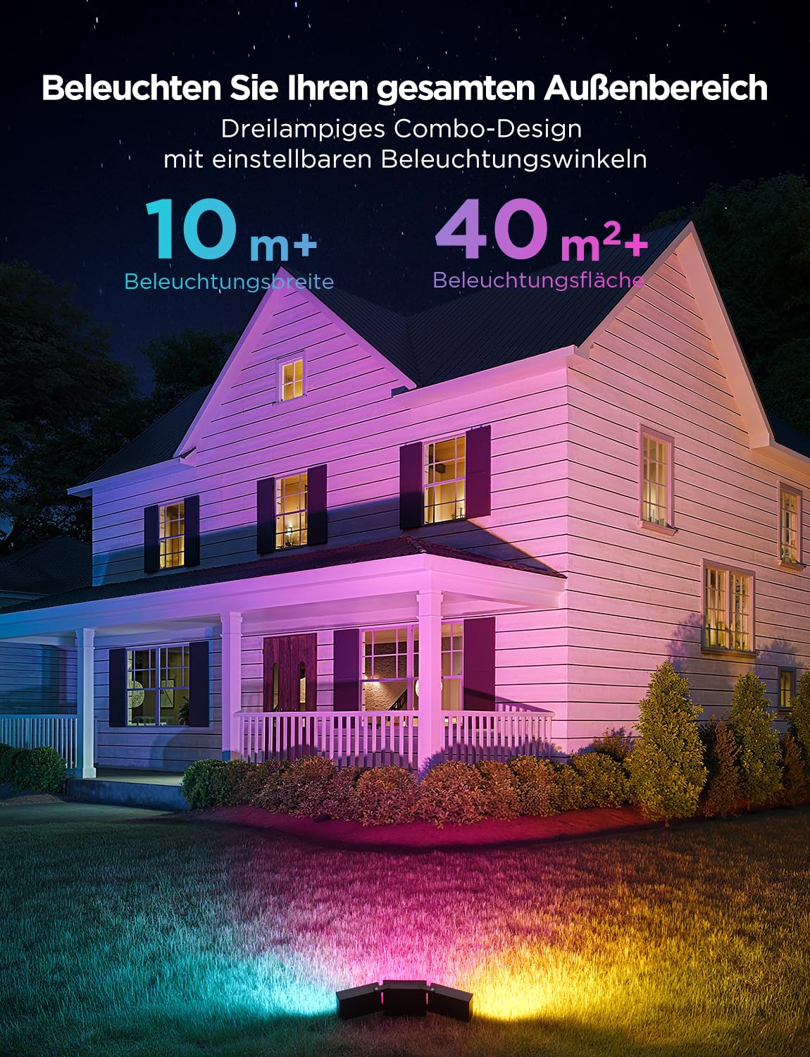 Govee Outdoor Triade LED Strahler, Verstellbar 4500LM Fluter Außen RGBICWW | Smart Flood Lights Funktioniert mit Matter, Alexa & Google Assistant, IP66 Wasserdicht Aluminiumlampe für Garten Sicherheit