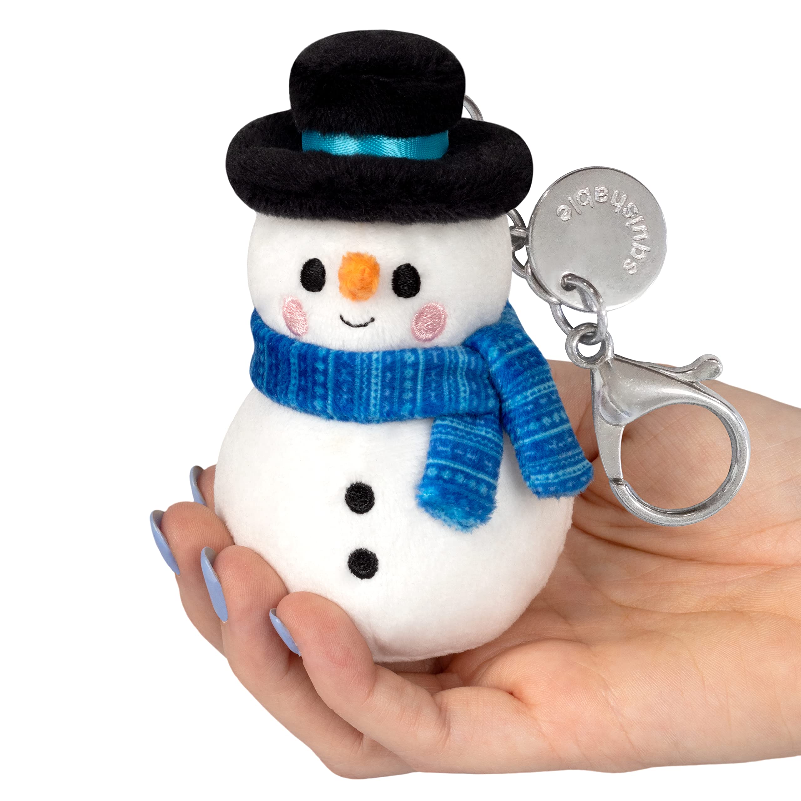Micro Cute Snowman - Holiday Collection - 4.5 in - Soft Toy Collectible Stuffed Animal - Metal Keychain Backpack Clip