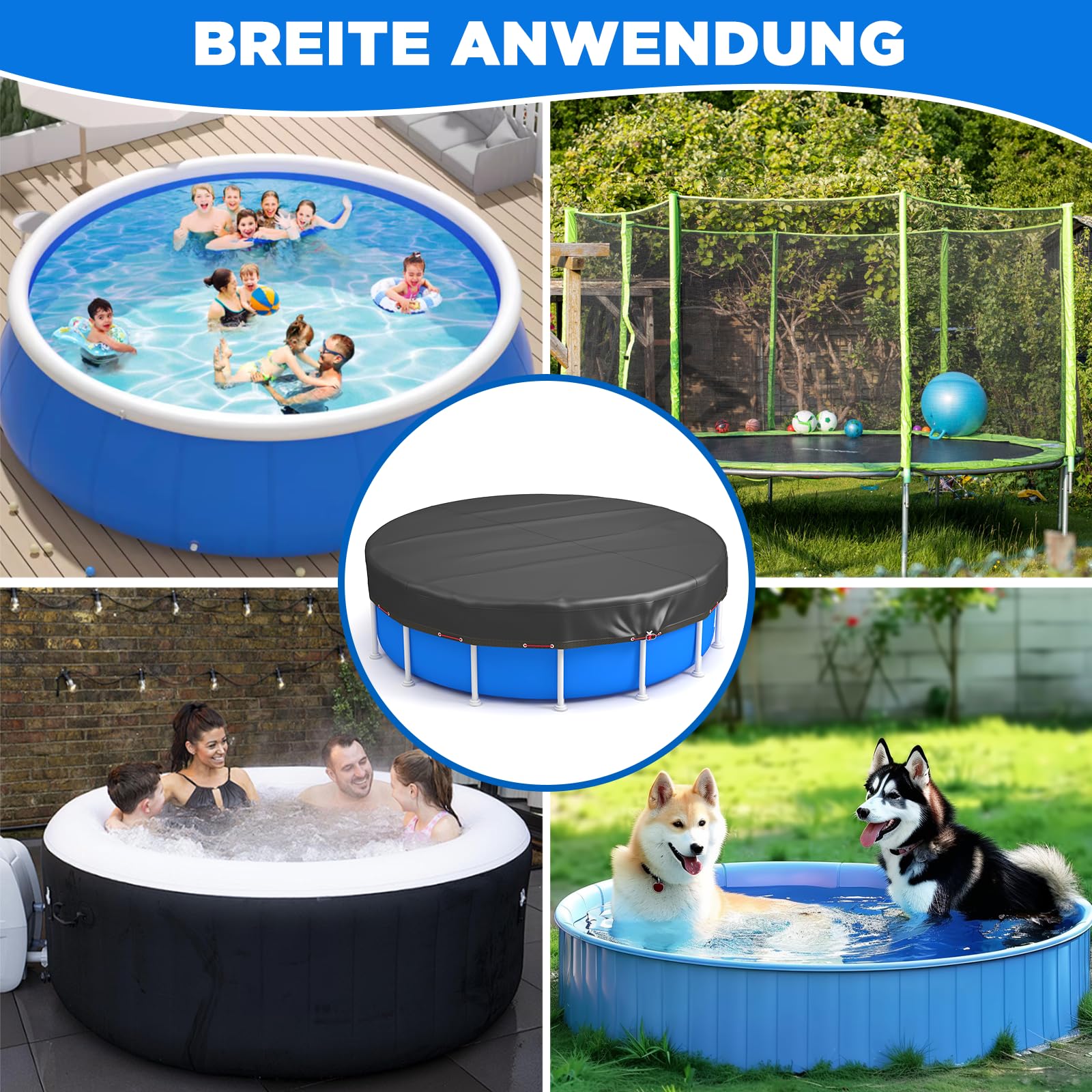 Poolabdeckung 366,Poolplane Rund,Poolfolie Robuste wetterfeste runde Abdeckung passend für runden Gartenpool, Staub- laub- und frostschützend,wärmedämmend,wasserdichte abdeckplane Pool Pool Abdeckung