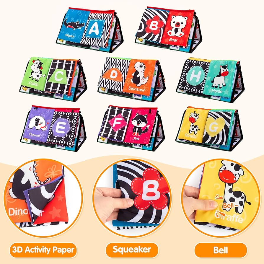 Baby Mirror Tummy Time Toys 0-3 3-6 Months With Crinkle Cloth Books Infant High