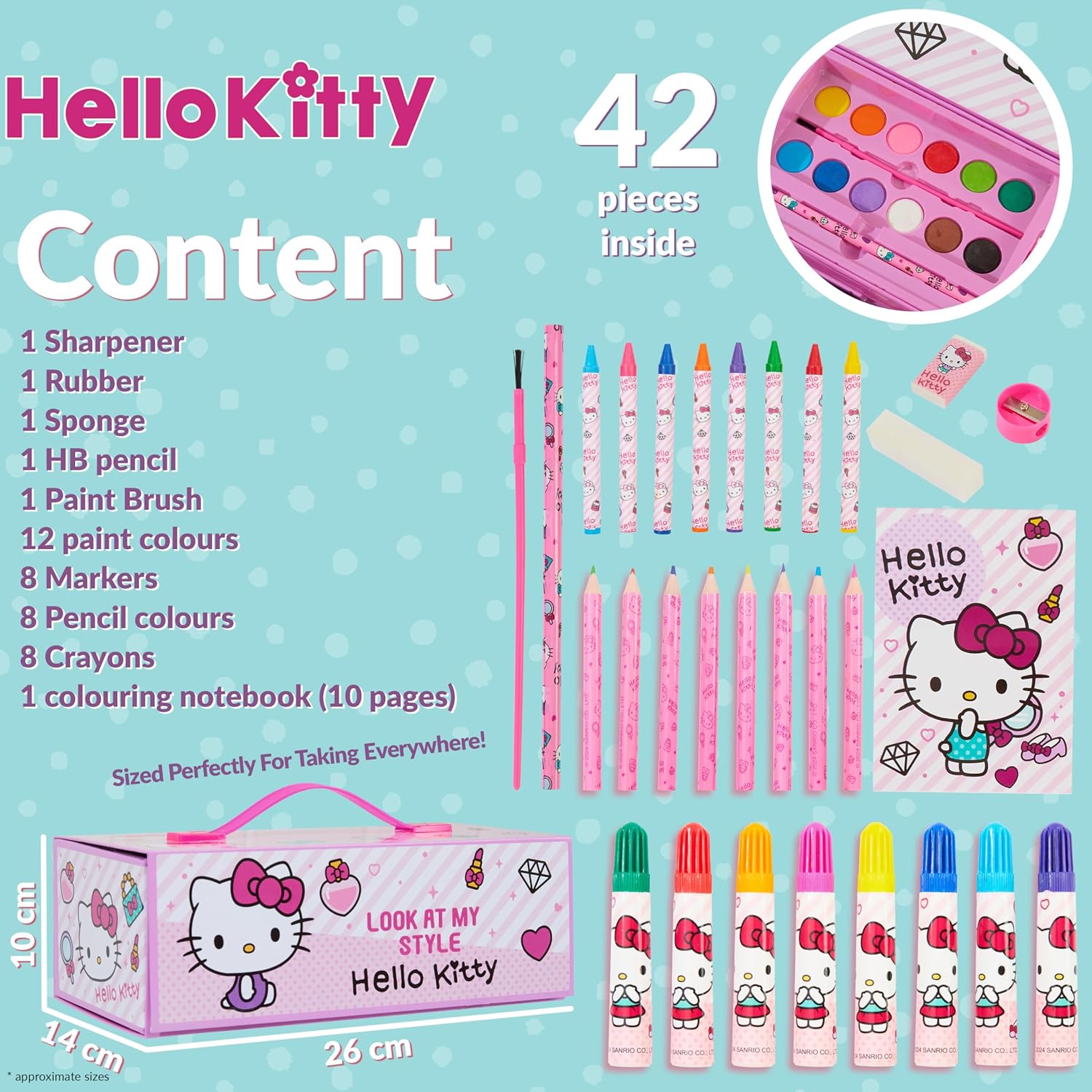 Hello Kitty Colored Pencils Art Supplies Kids Drawing Kit School Supplies Painting Kit Girls Drawing Pencils Art Kit Travel Case with Crayons Arts and Crafts for Kids 4-12 (Pink)