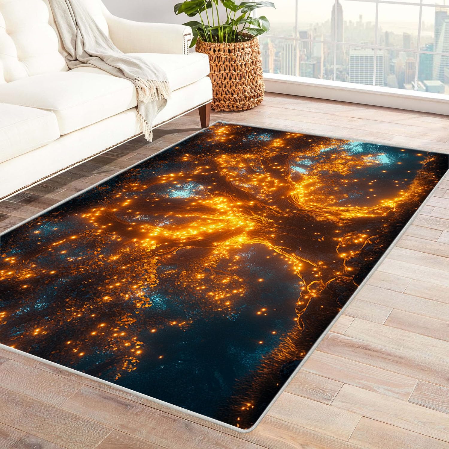 Tapis poil ras imprimé arbre jaune de qualité supérieure pour salon moderne