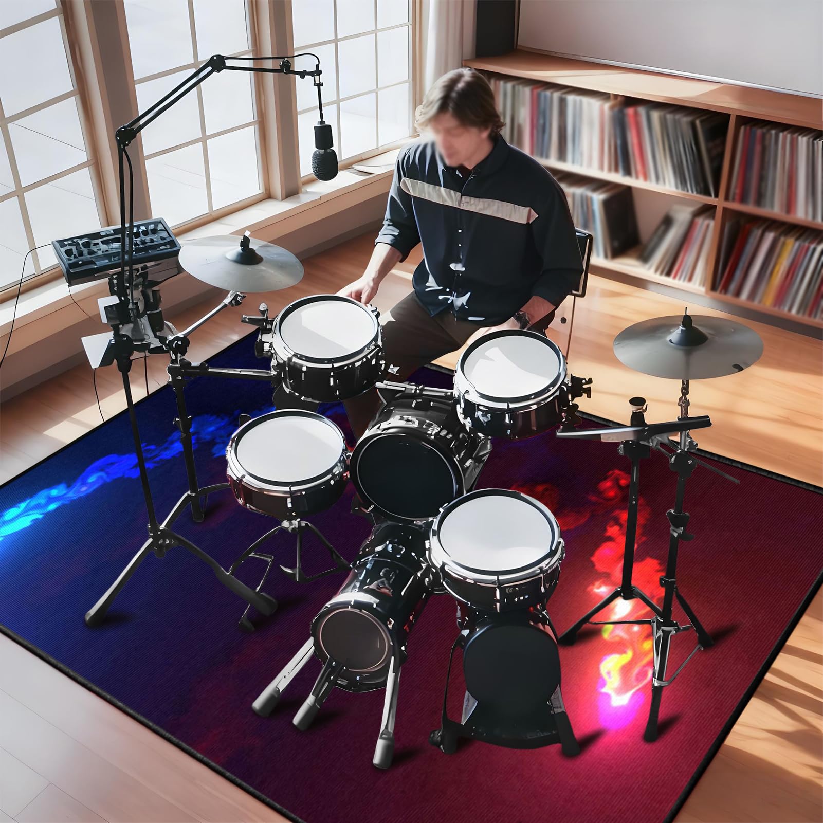Schlagzeugteppich Drum Teppich 200 x 160 cm Schallschutz Teppich, rutschfeste Trommelmatte, Schallschutzmatte, Elektronisch Schlagzeug Teppich, Snare Drum Rug Schalldicht Teppiche