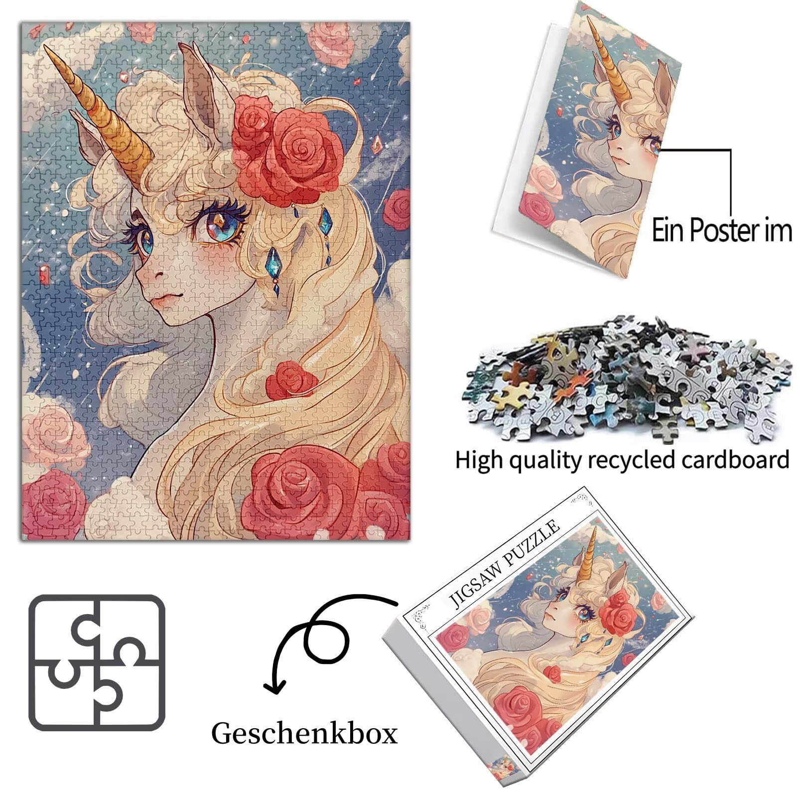 Jednorożec Puzzle 1500 Sztuk Dorosłych, Puzzle Kwiaty Wzór Projekt, Jigsaw Dorosłych, 5D DIY Rzemiosło Rodzina Zajęcia z Pakowaniem Pudełka, Dekoracja ścienna do domu, Prezent 87x57cm, Model912