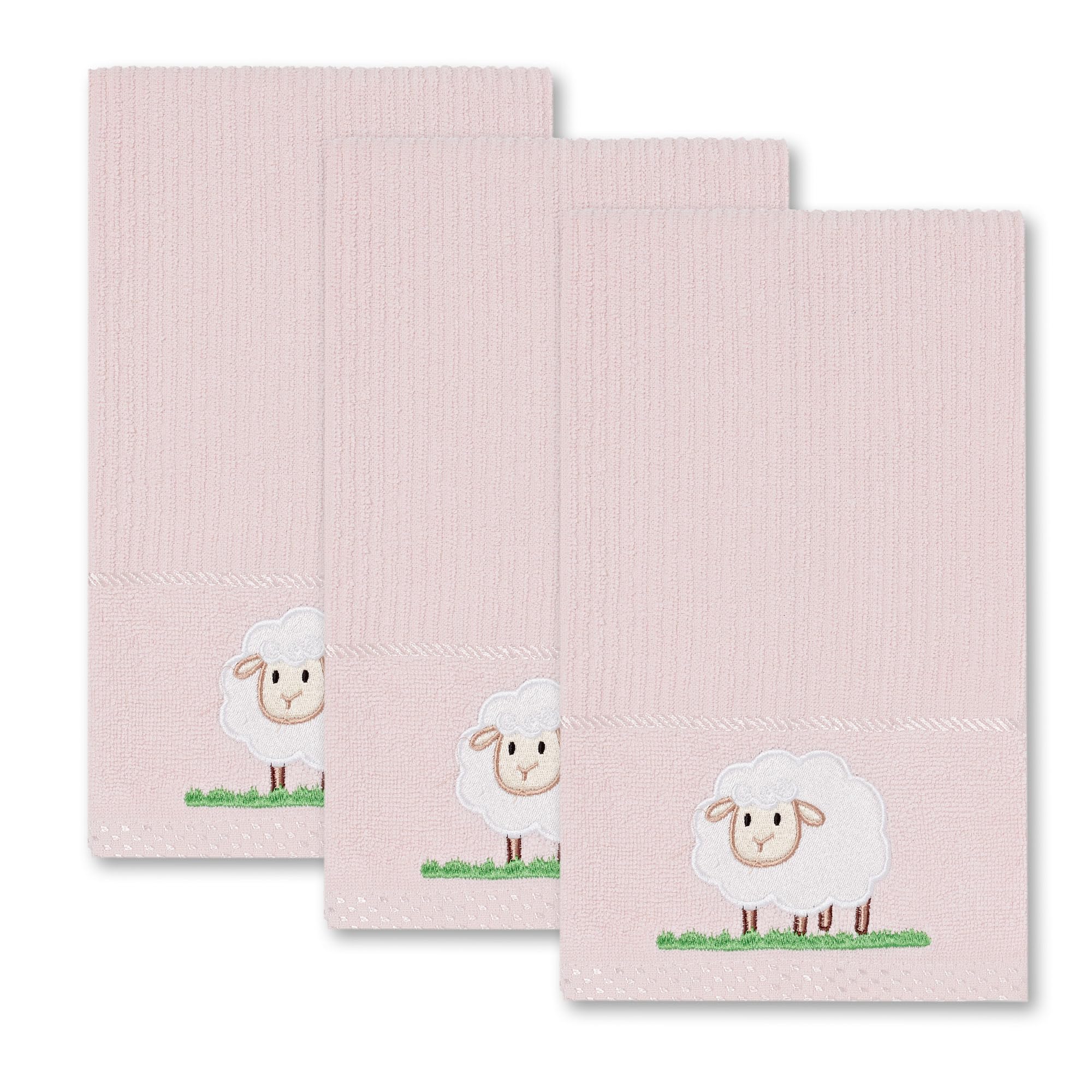 La Maison Woven Embroidered Tea Towels Pack of 3 Large 40 x 70cm Super Absorbent Housewarming Gifts 4 Styles Cotton Rich (Pink, Sheep)
