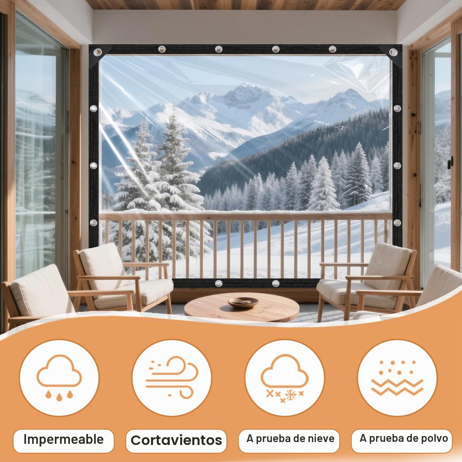 Lona transparente con ojales, 2 x 3 m, lona de PVC transparente, impermeable, transparente, plegable, resistente a la intemperie, para exteriores, camping, balcón, cenador, jardín