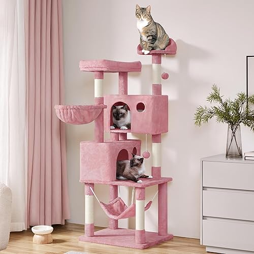 Miniatura 2 de Yaheetech Árbol para gatos de varios niveles, torre grande para gatos con plataforma de condominios de 64 pulgadas, árbol para gatos medianos, rosa