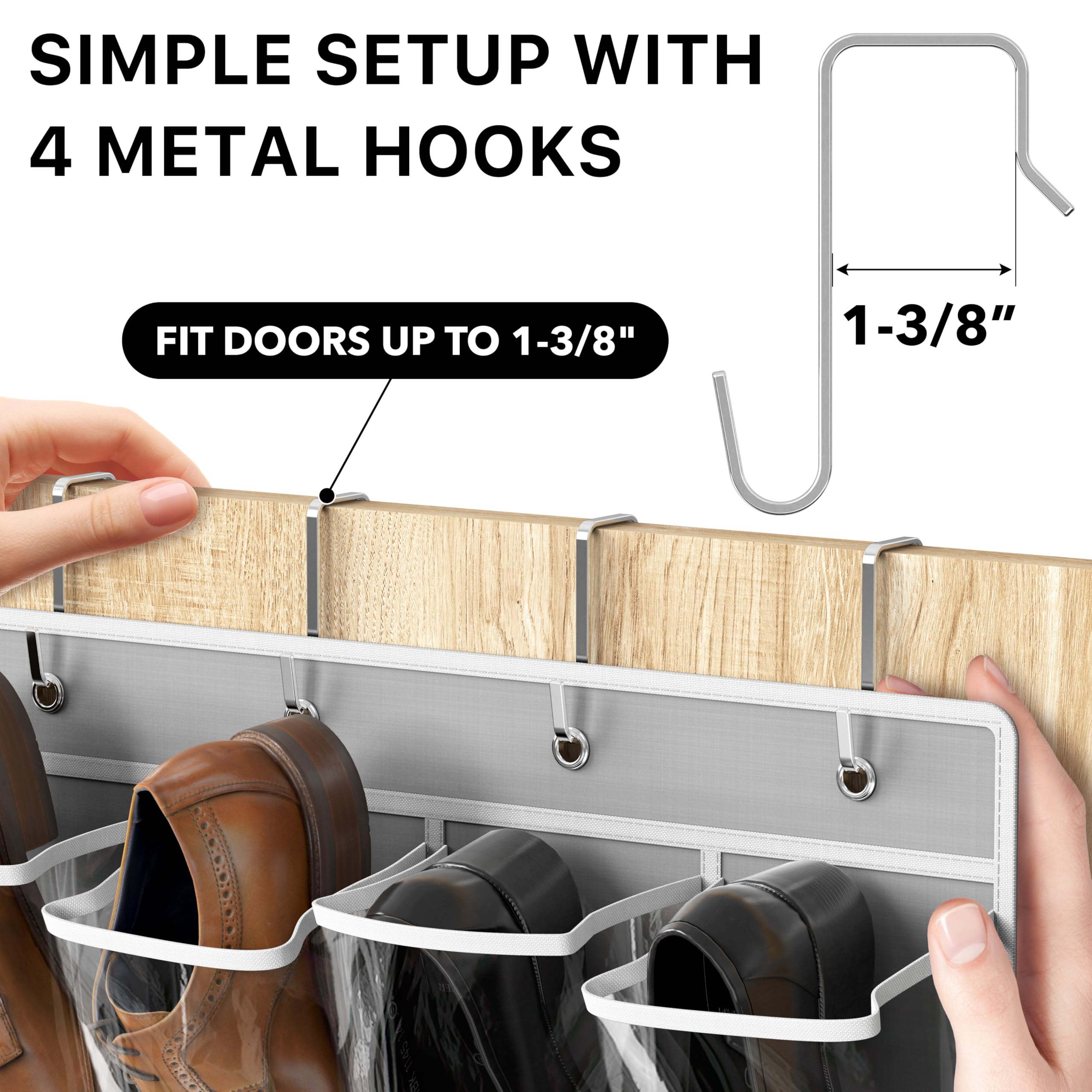 Simple Houseware Organizador de Zapatos para Colgar sobre la Puerta, 24 Bolsillos Grandes y Transparentes, Gris (56" x 22.5")