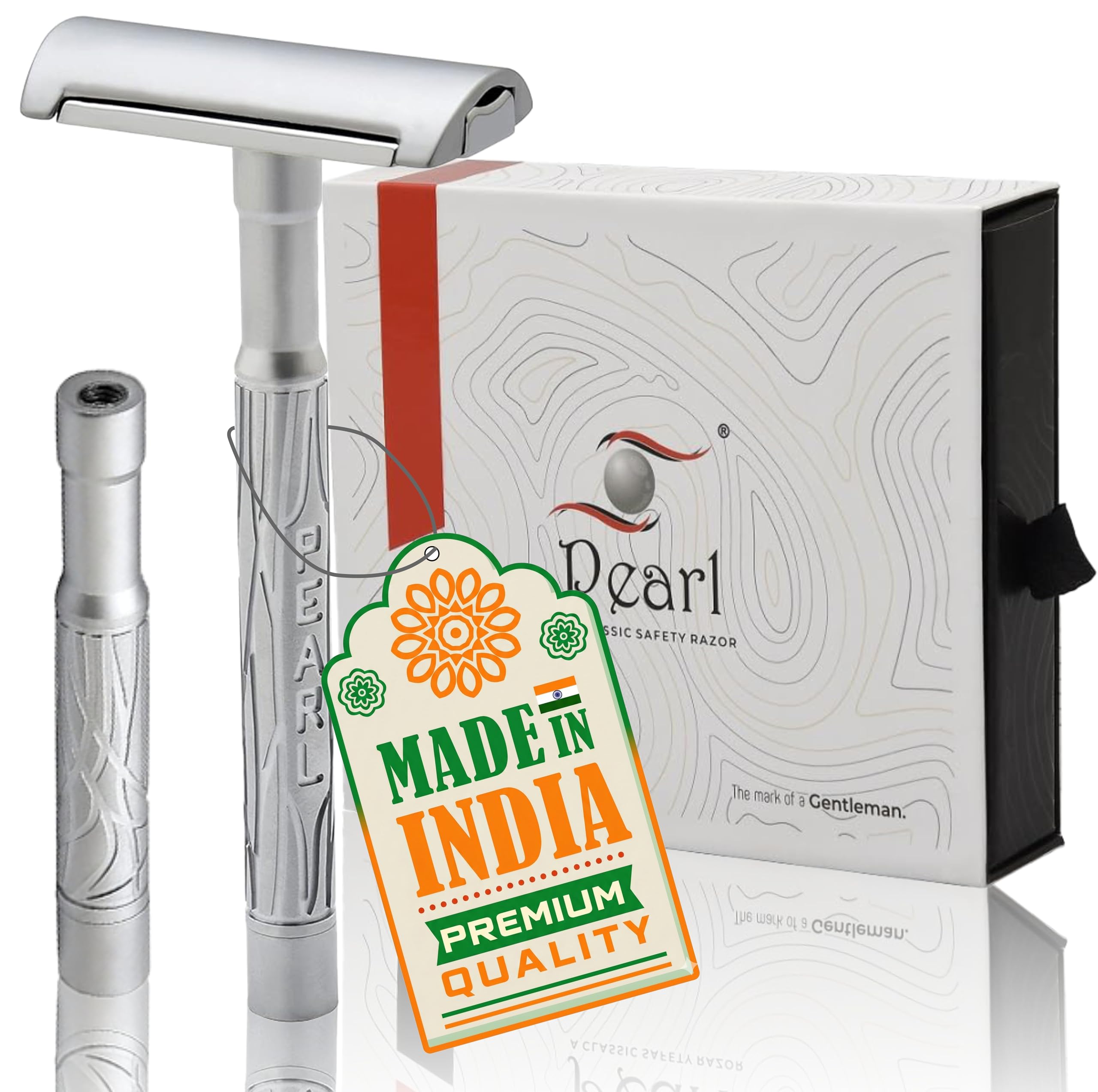 Pearl K2 Dual handle Double Edge Safety Razor made with Brass Metal Handle - New Premium Razor with two handle (long & short) and 10 Premium Stainless Steel Blades for smooth & Irritation-free shave | Valentine Gift Option