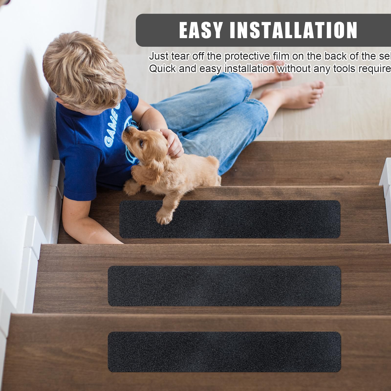 Cinta Antideslizante Escaleras Autoadhesivas, 10 Piezas Alfombrillas Antideslizantes 60x10cm Cinta Antideslizante Escaleras Alfombra Escaleras para Escalones de Madera y Suelos, Negro