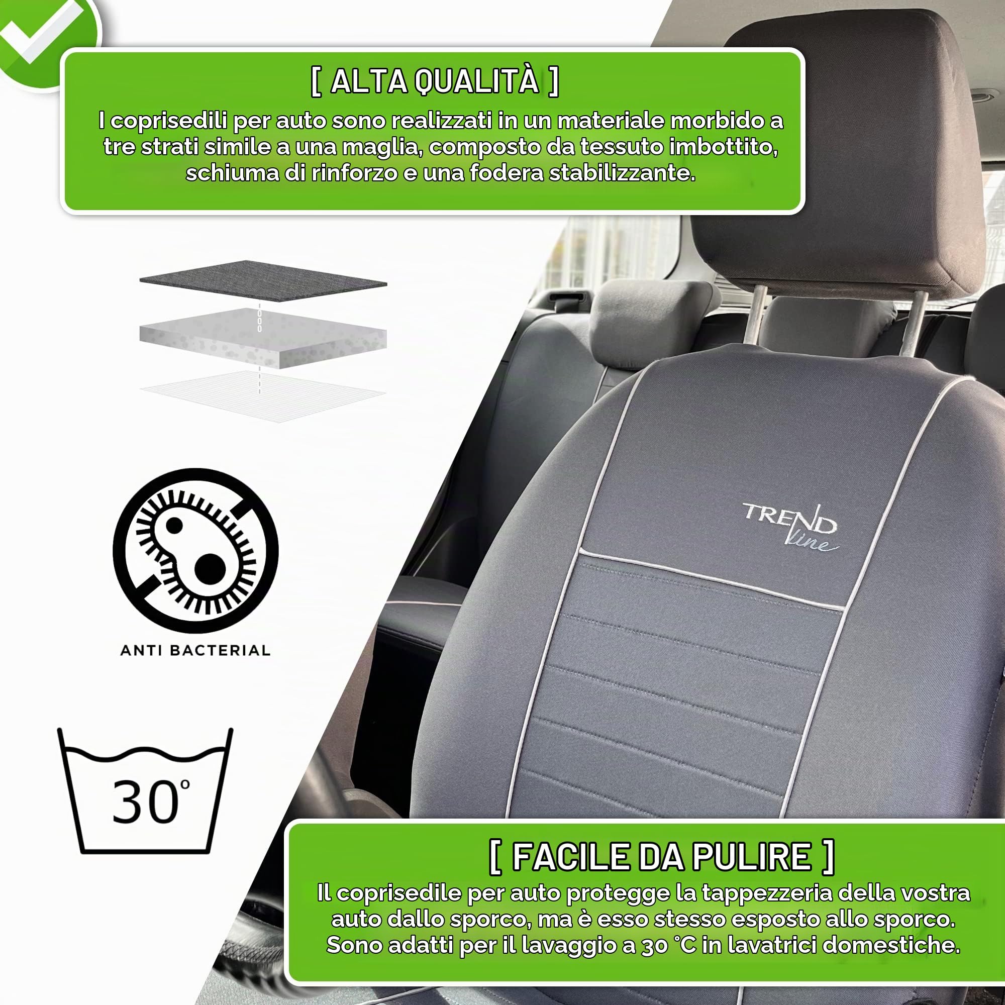 Moltico Coprisedili Auto 2+3 - Set Coprisedili Auto Universale - Tre Strati Copri Sedili per Auto con Zip - Set Coprisedili - Coprisedile Auto Anteriore e Posteriore - Coprisedile Grafite Rosso