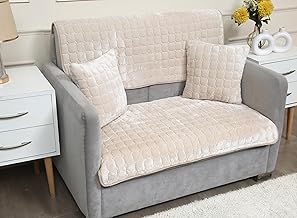 Fashion Throw | RABIT-Fur 2 Seater Cover for Sofa | Premium Soft Covers | Anti-Slip Sofa Slipcovers for Living Room Furniture Home Decor Plush Collection (Beige, 2 Seater + Back)