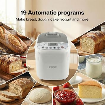 Spector Breadmaker Machine 2lb Capacity 3 Loaf Sizes 19 Programmes Timer