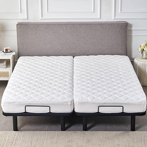 Miniatura 7 de Protector de colchón impermeable acolchado dividido para camas ajustables Kingnex, funda de colchón acolchada ajustada blanca 2X(30x80)