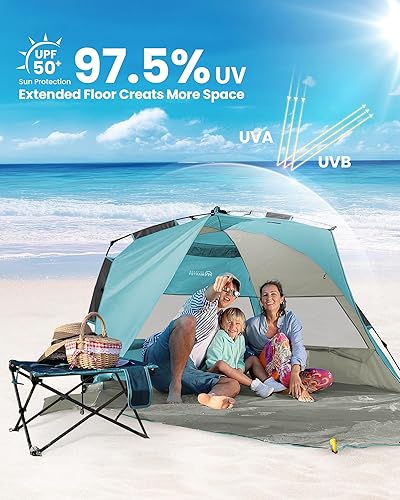 Miniatura 2 de OutdoorMaster Tienda de campaña de playa para 3-4 personas, fácil instalación y portátil, toldo de refugio solar con protección UV UPF 50+, tragaluz