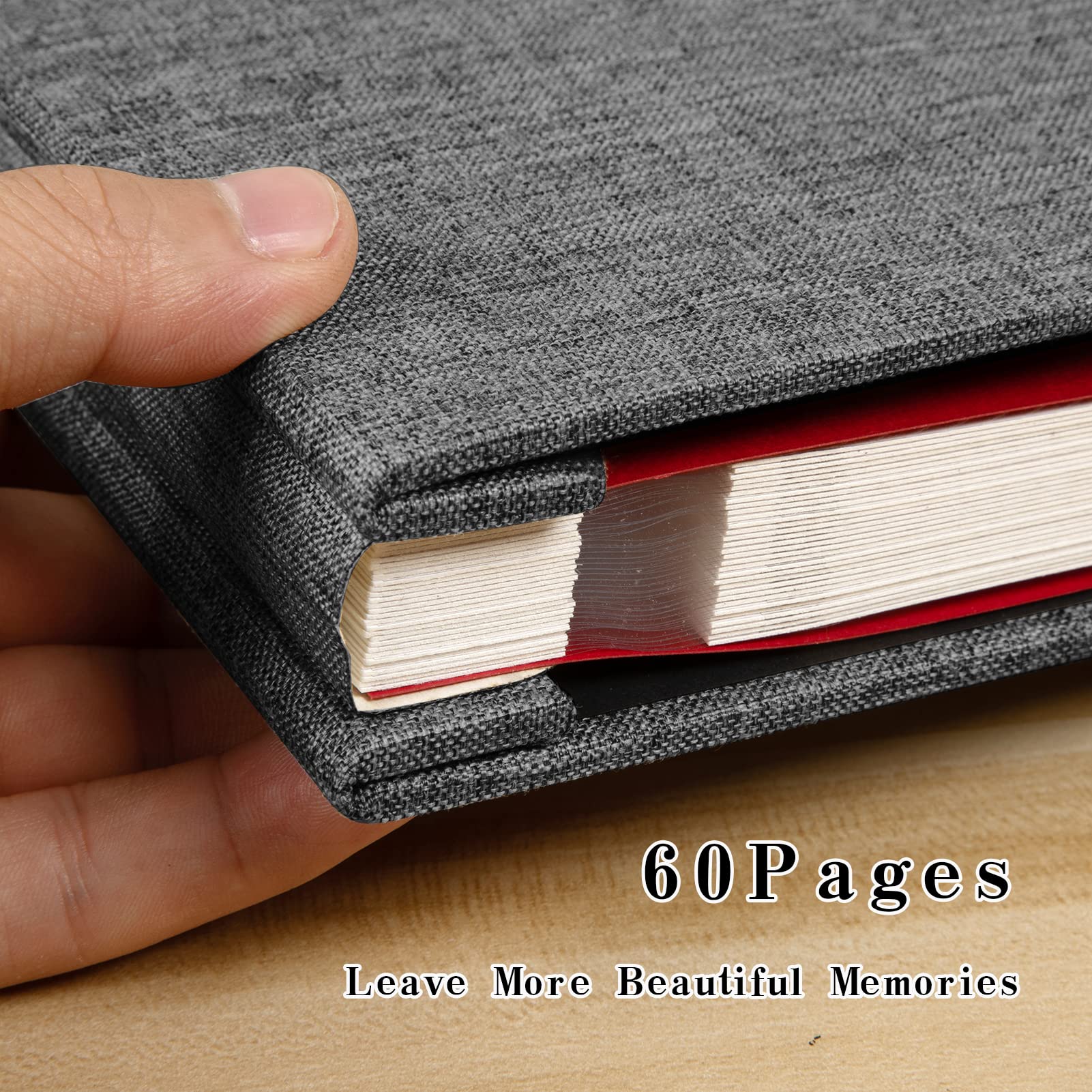 Spbapr Álbum de fotos grande autoadhesivo de lino, álbum de recortes magnético, libro de recortes, 60 páginas adhesivas negras para 4x6, 5x7, 8x10, 10x12, con un bolígrafo de metal