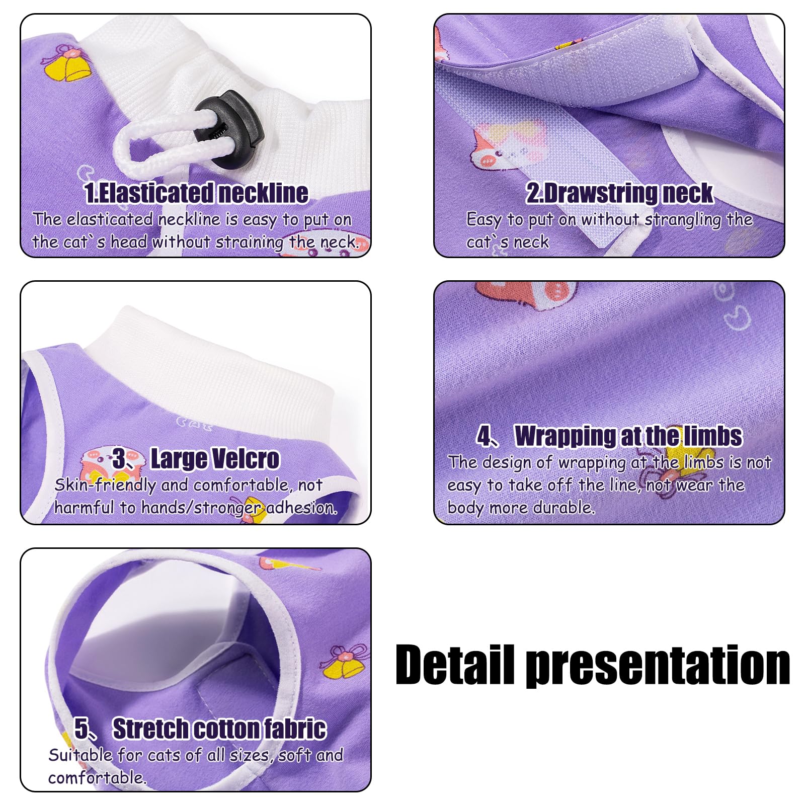 Lot de 2 combinaisons de convalescence pour chat après une chirurgie femelle, body de protection post-chirurgie pour chats, combinaison de récupération pour plaies abdominales femelles, taille M