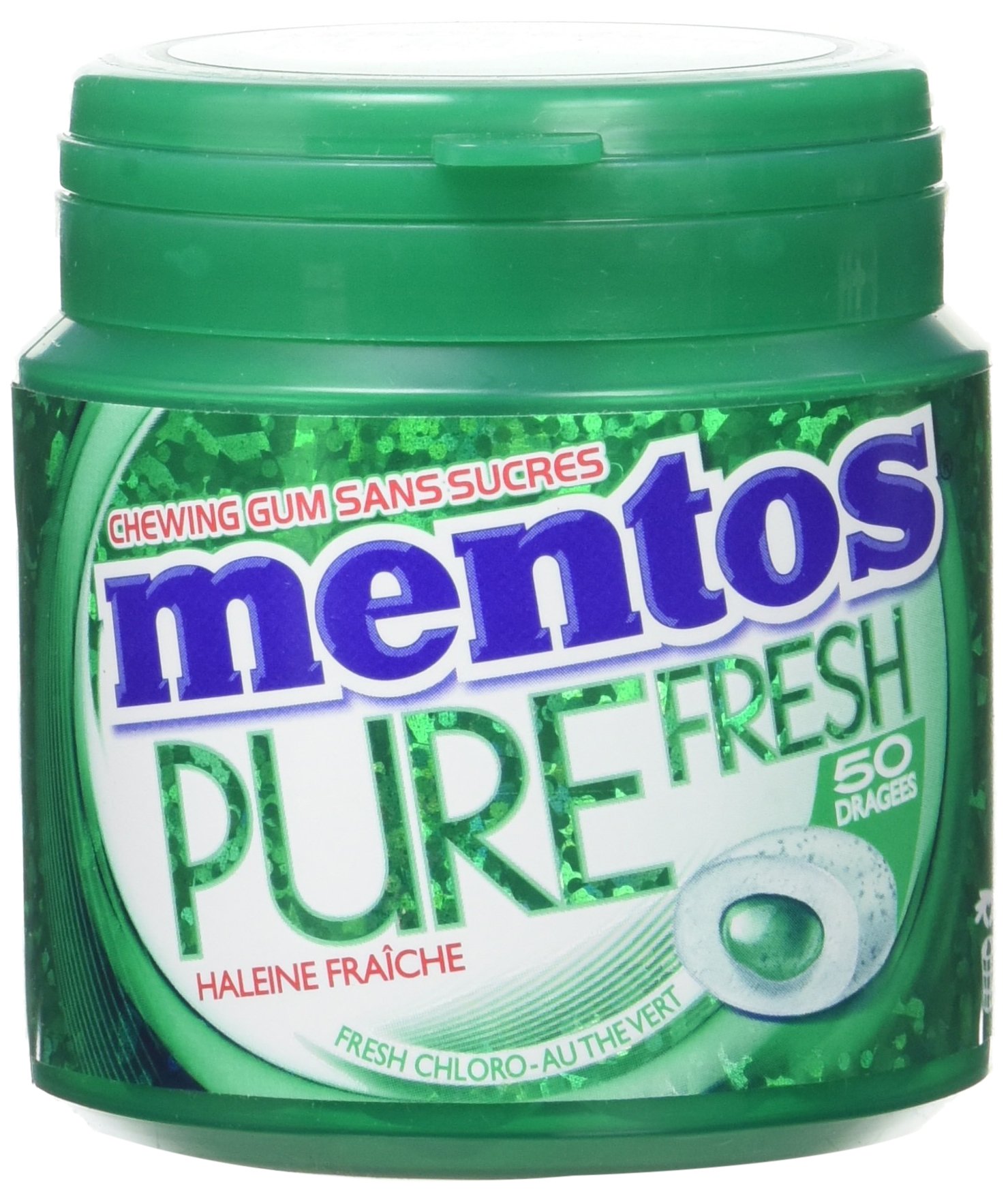 Mentos Pure Fresh Chewing Gum sans Sucres 50 Dragées 100 g - Lot de 6