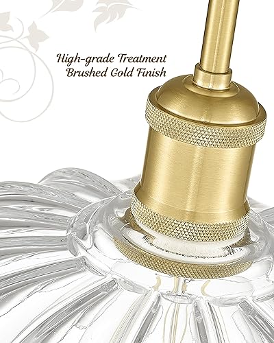 Miniatura 4 de FEMILA Paquete de 2 lámparas vintage, luces colgantes de cristal con flores, isla de cocina, candelabro antiguo dorado cepillado, lámpara colgante