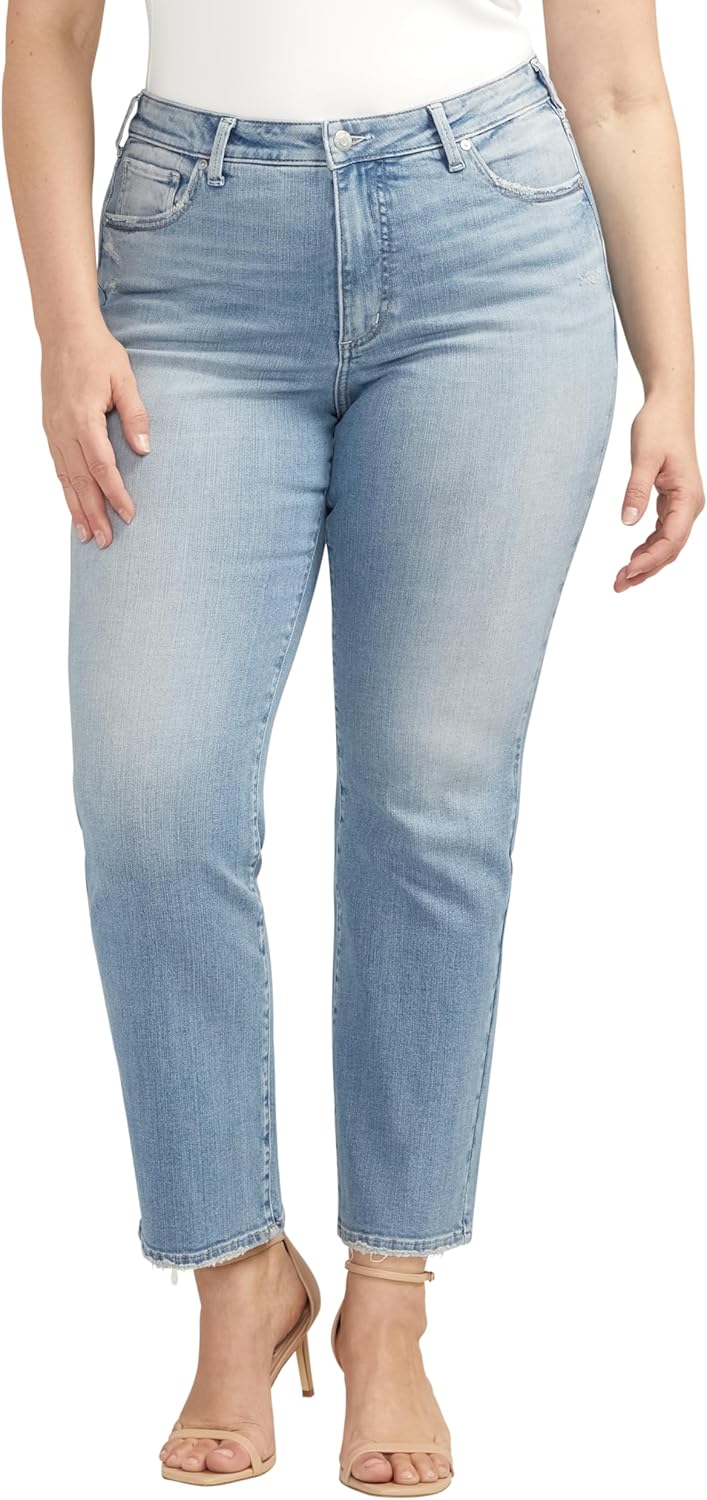 Silver Jeans Co. Womens Plus Size Isbister High Rise Straight Leg Jeans