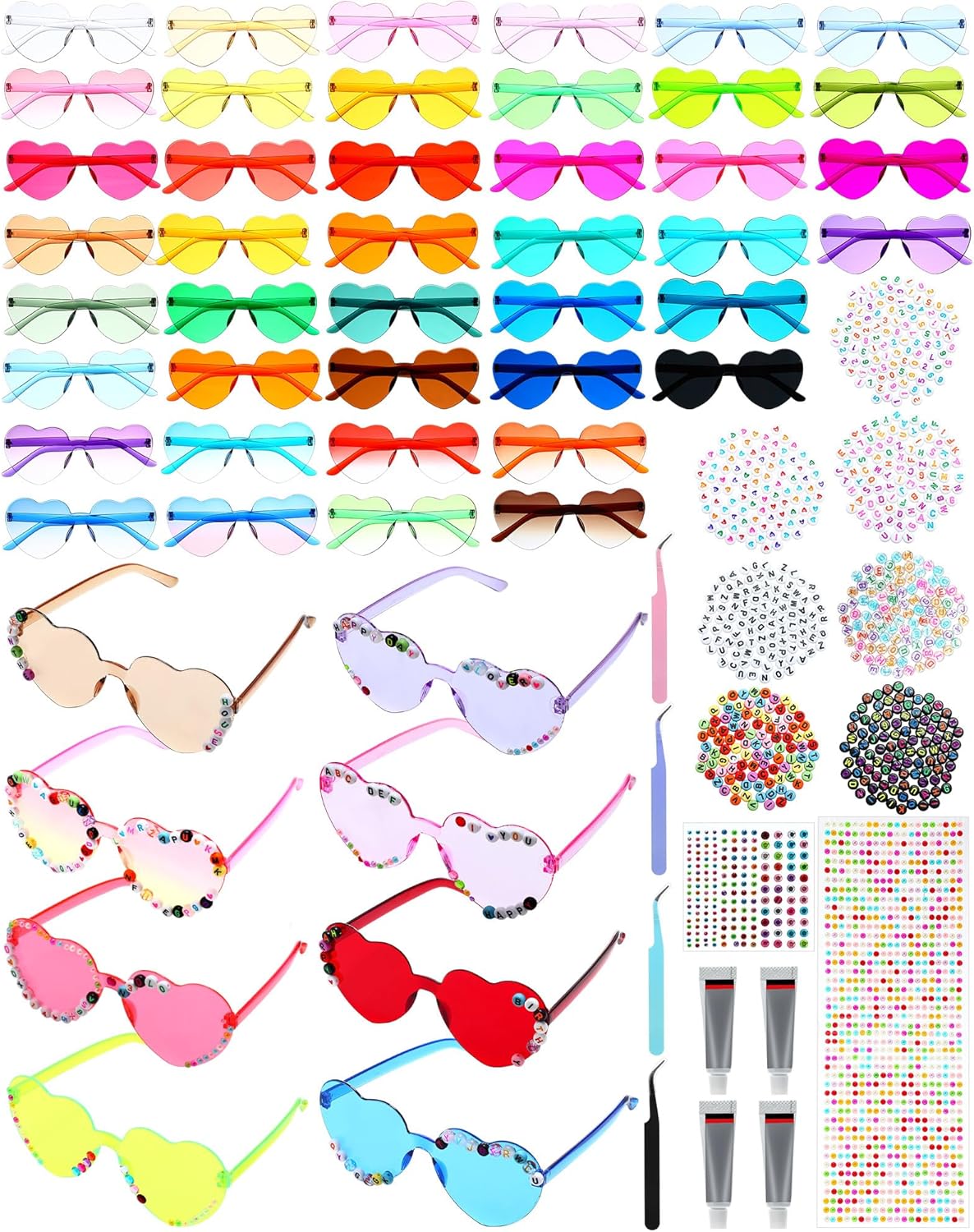 50 Pcs DIY Heart Sunglasses Kit Candy Colored Glasses Popular Singer Themed Party Favor for Girls