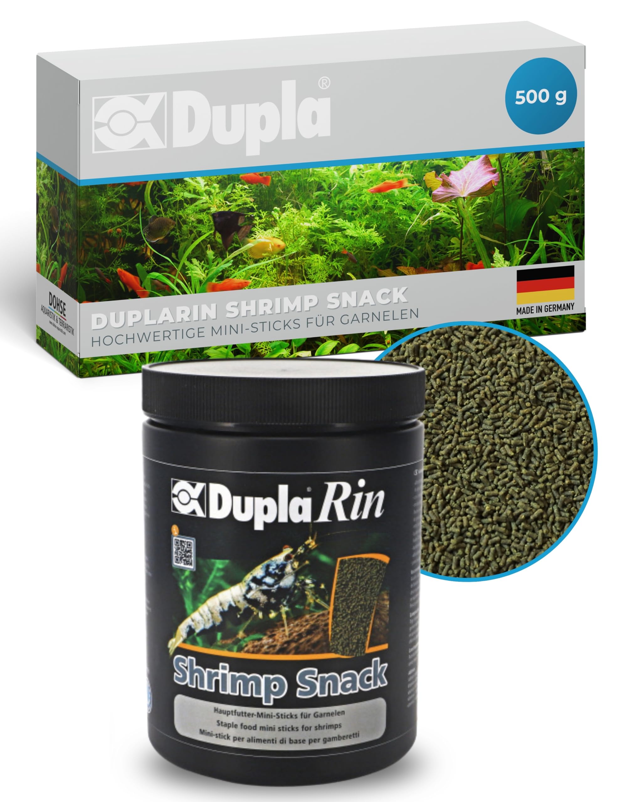 Dupla DuplaRin Shrimp Snack I 500 g I Mini-Sticks für Garnelen I Hauptfutter mit Algen, Spinat & Luzerne I Futter für Süßwassergarnelen I Unterstützt Häutung, Wachstum & Vitalität