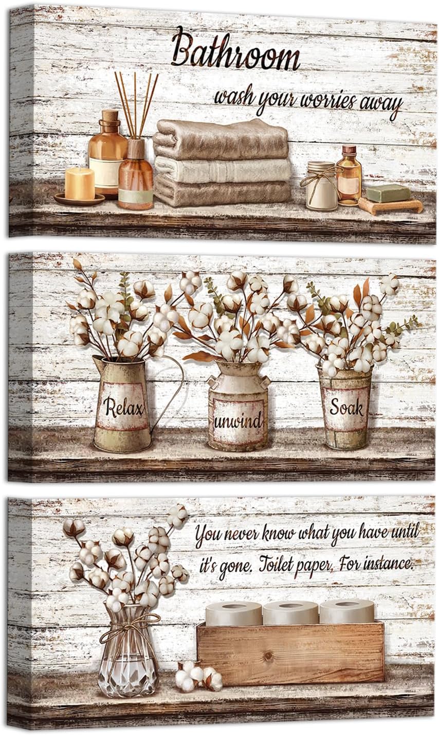 Amazon.com: HOMEOART Farmhouse Bathroom Wall Decor - Framed Canvas Art ...