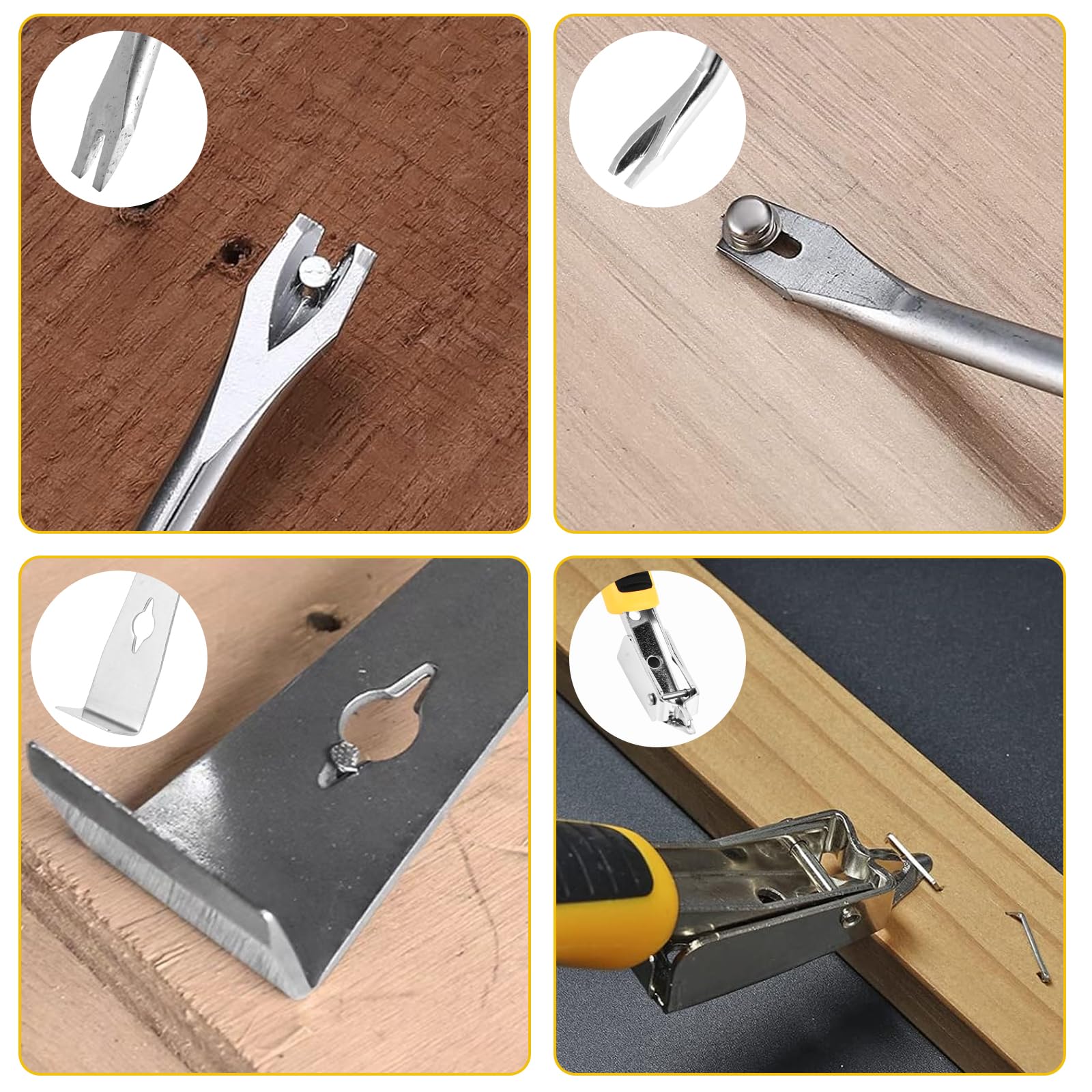 Zestaw 4 narzędzi do usuwania zszywek, narzędzie do usuwania gwoździ, narzędzie do tapicerki, idealne do DIY, do usuwania gwoździ z mebli, podłóg, drewnianych ścian, pudeł i dywanów