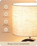 EDISHINE 13.4" Wood Table Lamp, Modern Bedside Lamp with Beige Linen Lampshade & ON-Off Switch, E26 Base, Small Nightstand Lamp for Living Room, Bedroom, Dark Walnut