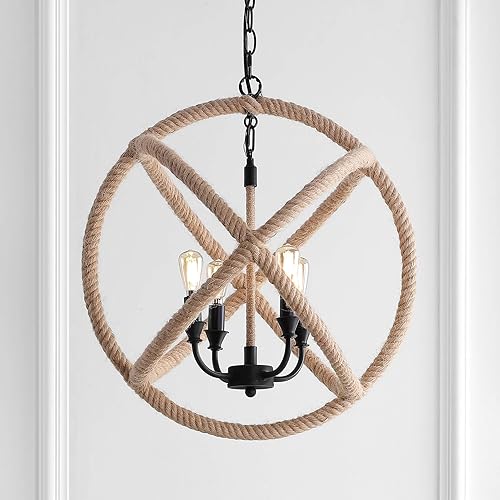 Miniatura 3 de JONATHAN Y JYL9041A Soka - Colgante LED de 4 luces de 20 pulgadas, globo ajustable, de metalcuerda, granja, costero, bohemio, cabaña, industrial,