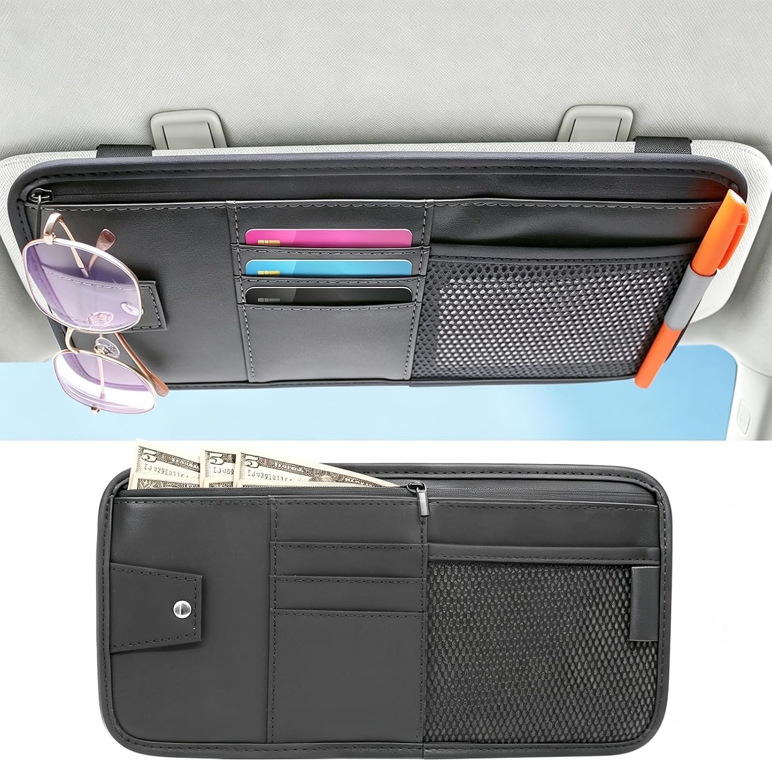 YDSTNiu 1 Pcs Car Sun Visor Organiser for Mitsubishi Lancer IX 2015-2017, Interior Storage Pocket Pouch Sunvisor Tidying Bag Cards Glasses Pen Holder,Black