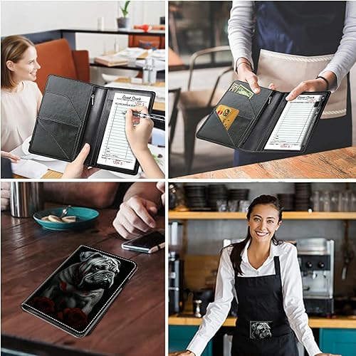 Miniatura 7 de Libros para camarera con bolsillo con cremallera, almohadillas de cuero Bulldogs (5 x 8 pulgadas), organizador de meseros, presentadores de cheques