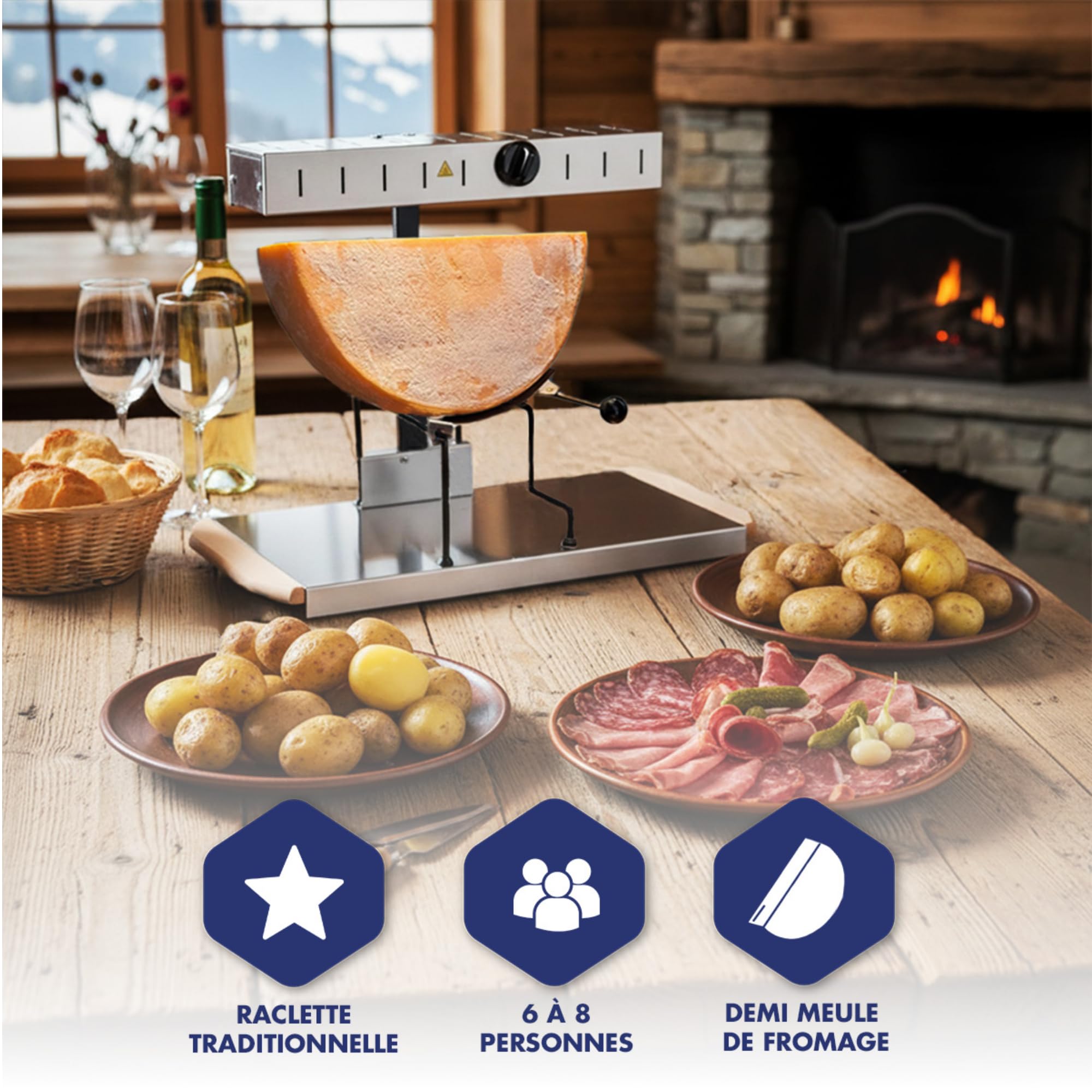 LOUIS TELLIER | Raclettegerät Alpage® Signature Edelstahl | Geeignet für alle Käselaibgrößen | 6-8 Personen | 900W | 230V | Höhenverstellbare Heizrampe | Sicherheitsschalter | Made in France